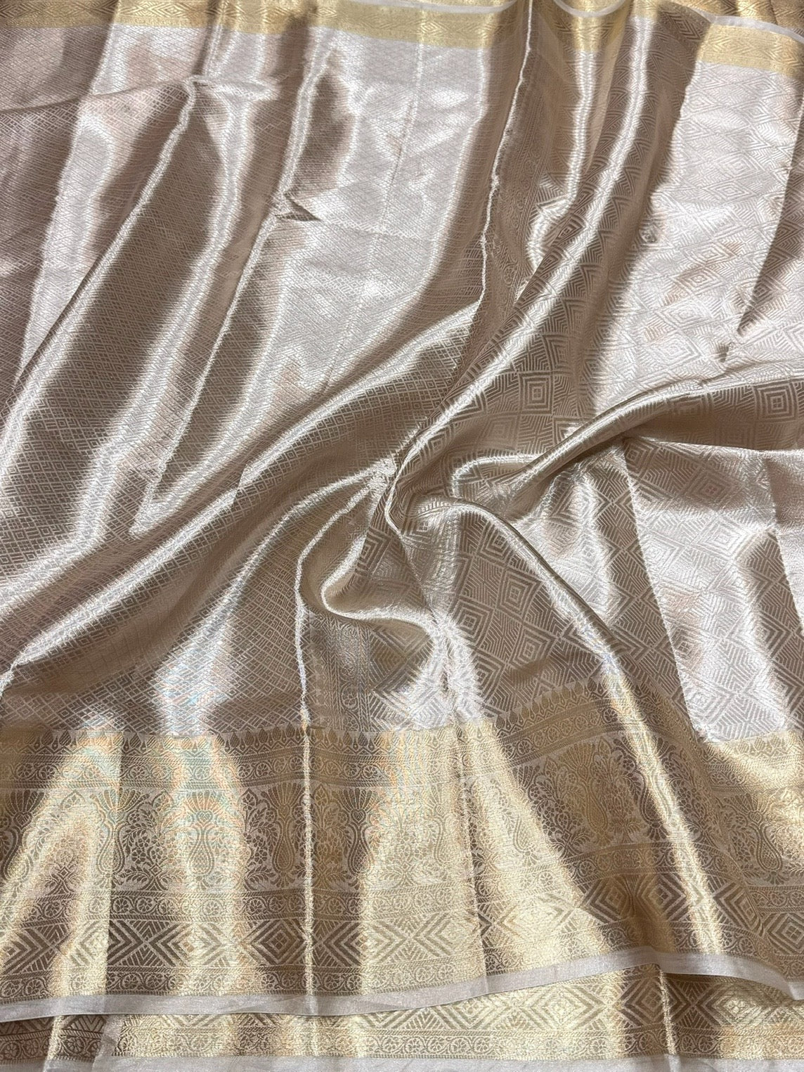 Antique Gold Banarasi Pure Tissue Brocade Silk Saree – Festive & Wedding Saree - Image 3