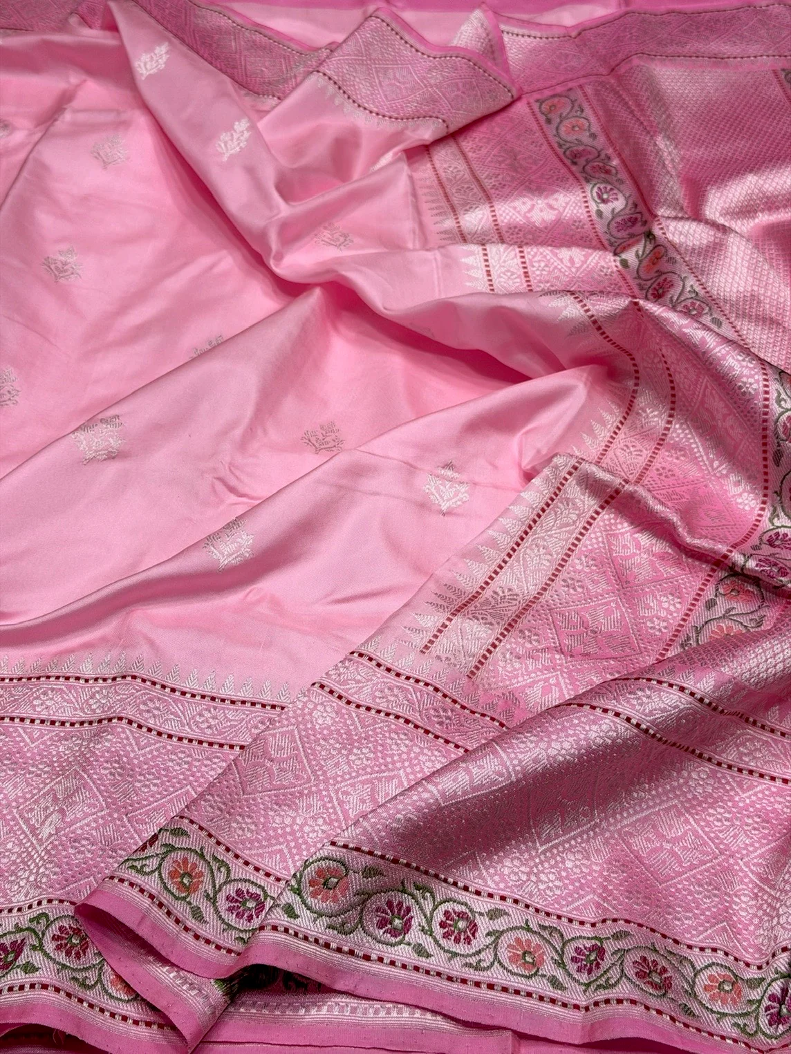 Baby Pink Handwoven Pure Banarasi Ektara Silk Saree – Kadwa Iktara Weave