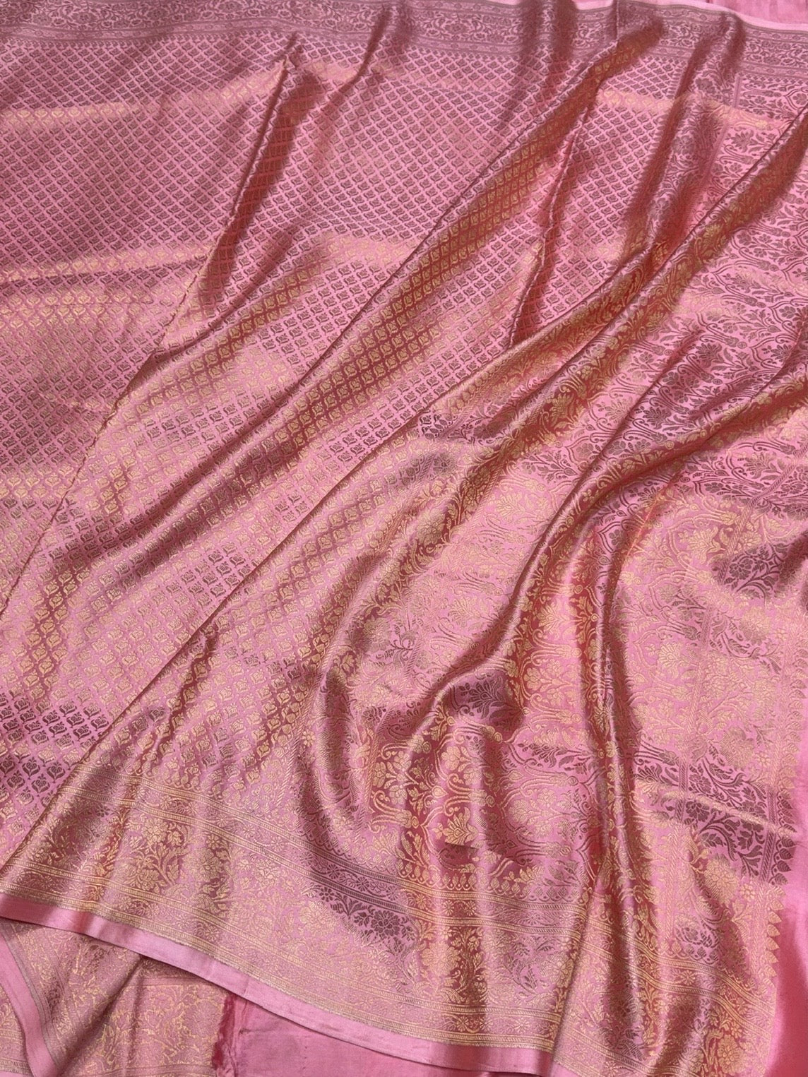 Baby Pink Handwoven Pure Mashru Banarasi Satin Silk Saree - Image 5