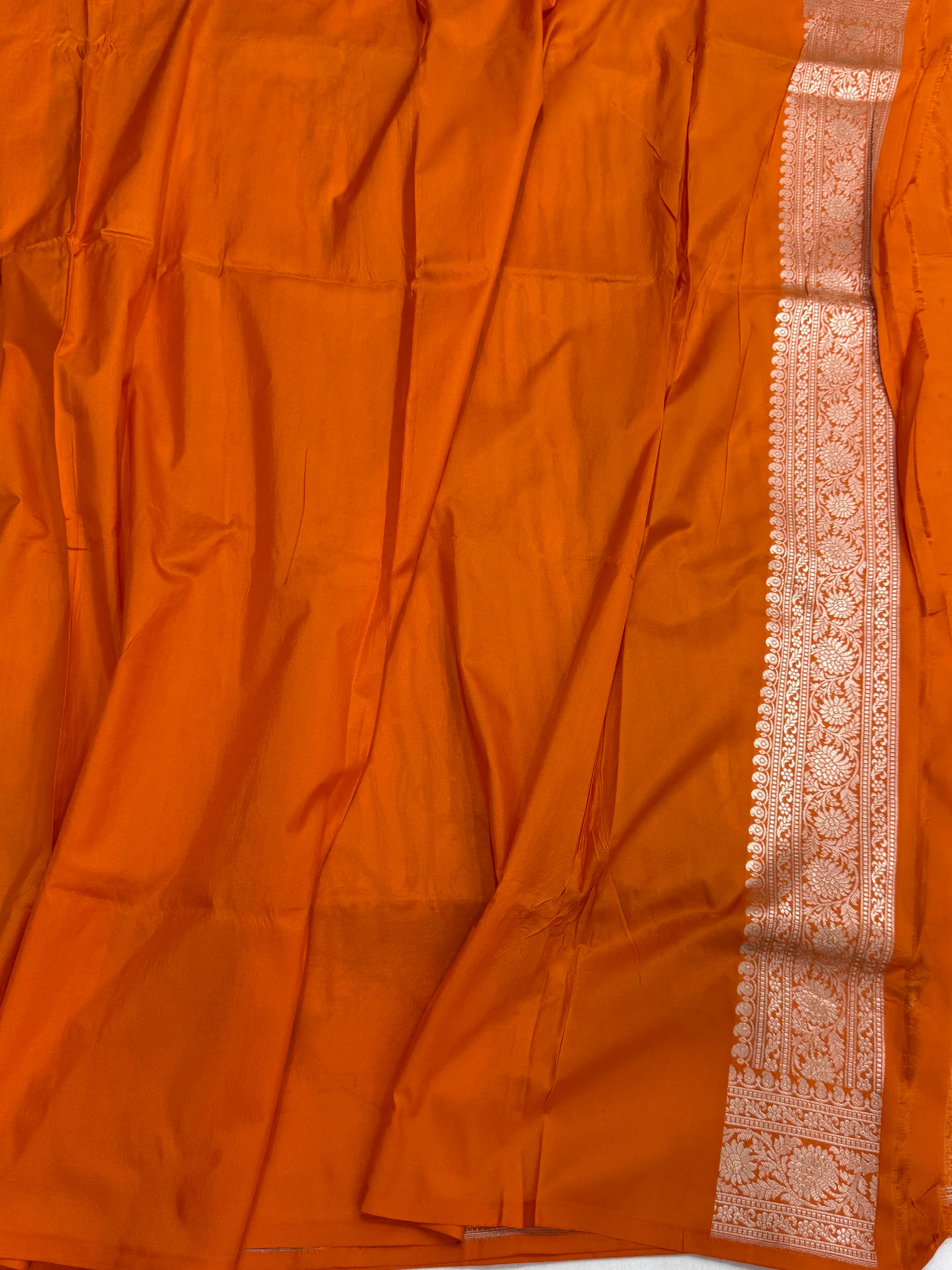 Orange Banarasi Minakari Pure Katan Silk Saree | Pure Silk | Minakari Work | Cutwork Technique | Banarasi Katan Silk Saree - Image 2