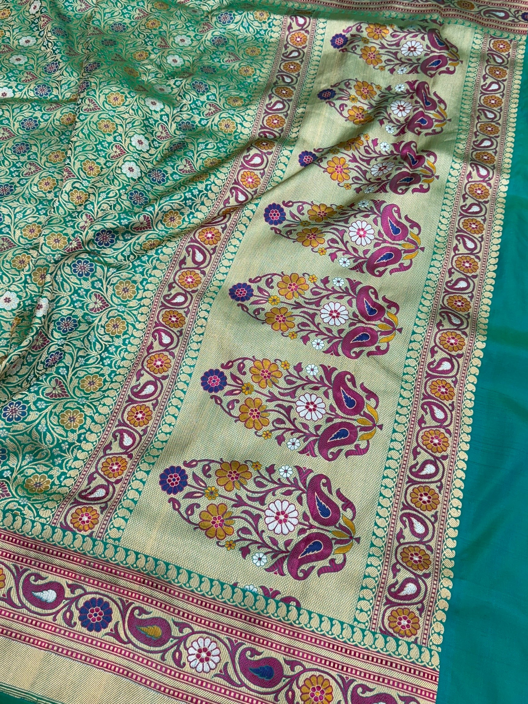 Banarasi Minakari Pure Silk Brocade Saree | 100% Pure Katan Silk with Intricate Brocade Design - Image 3