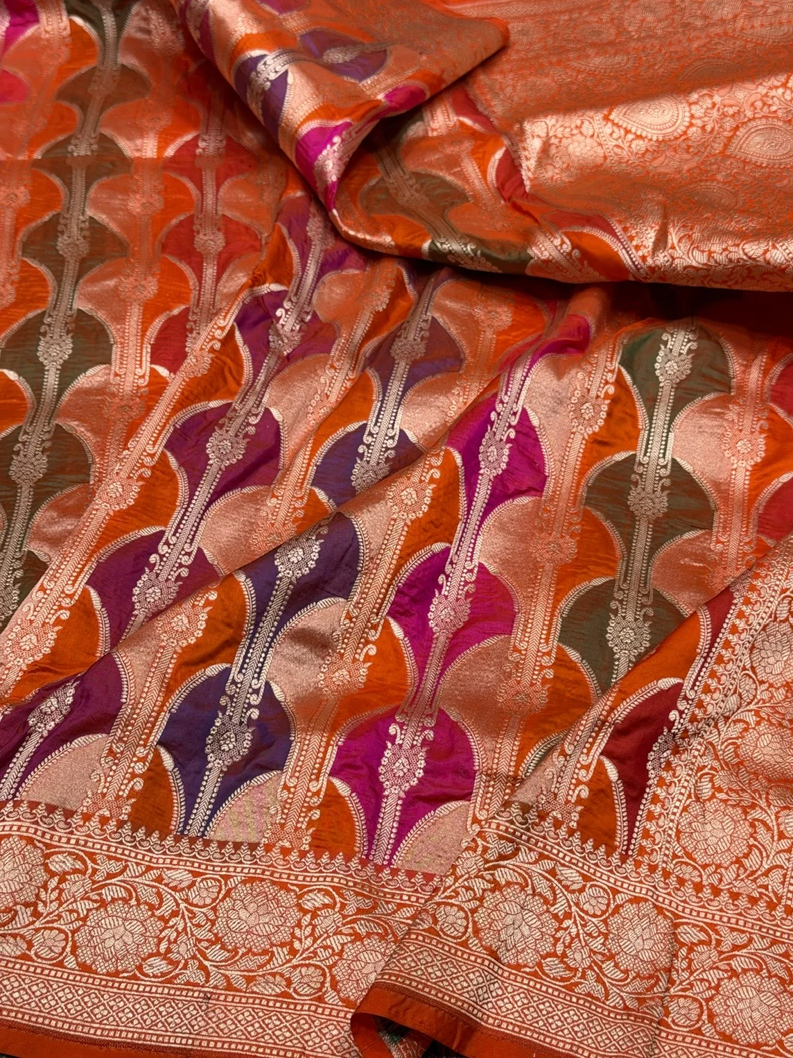 Multicolour Banarasi Pure Silk Saree – Cutwork Weave in 100% Pure Katan Silk