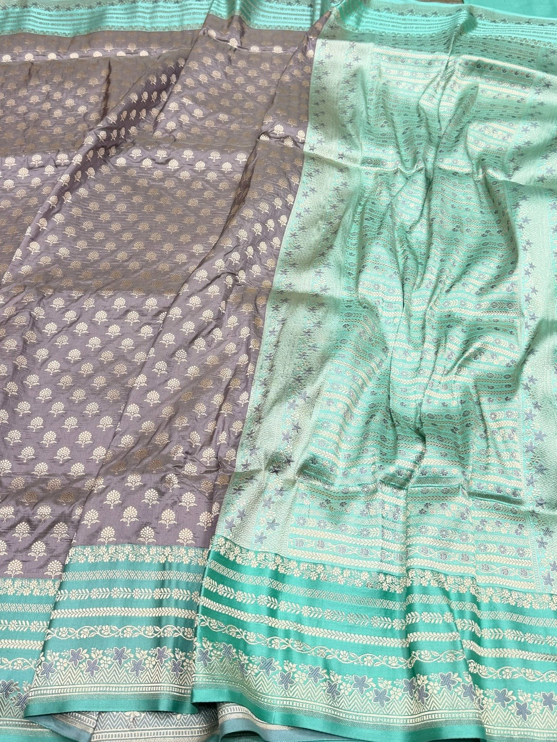 Grey Banarasi Pure Satin Border Silk Saree - Image 3