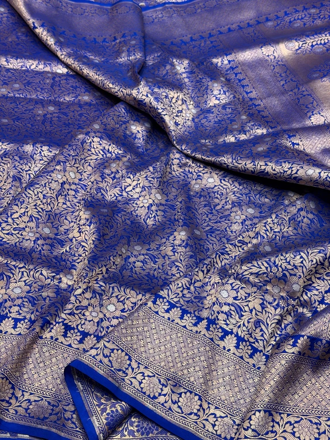 Royal Blue Banarasi Pure Silk Brocade Saree | 100% Pure Katan Silk with Gold & Silver Work