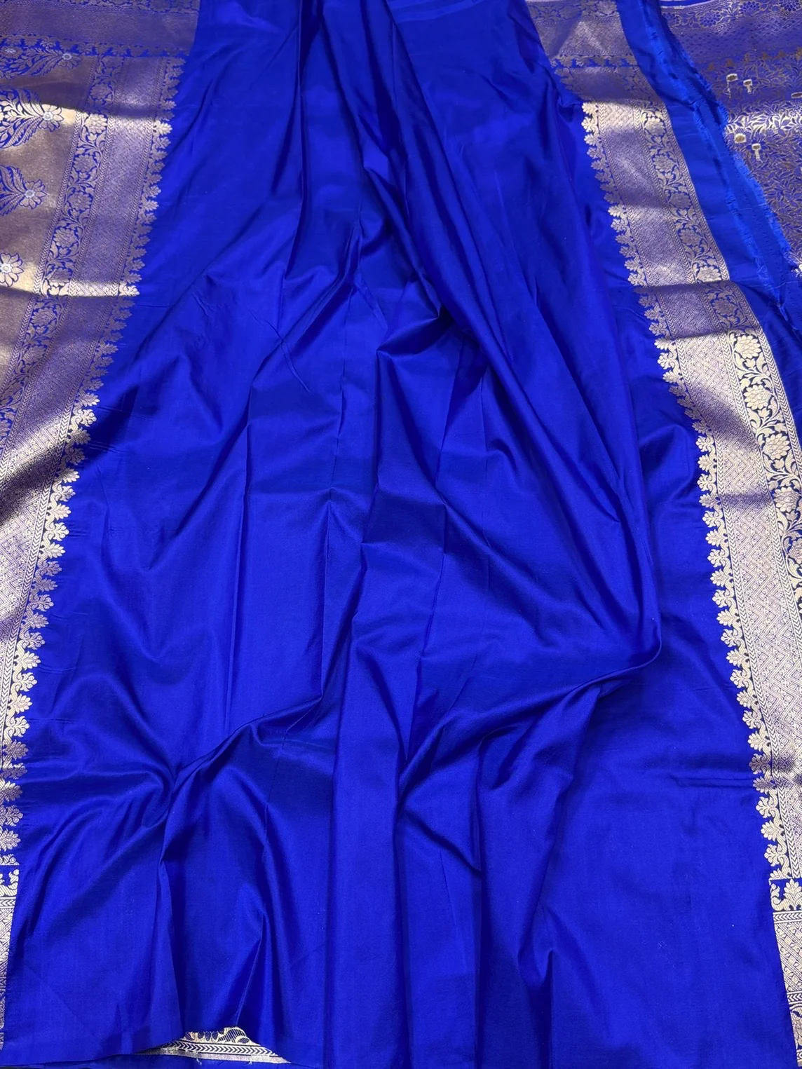 Royal Blue Banarasi Pure Silk Brocade Saree | 100% Pure Katan Silk with Gold & Silver Work - Image 2