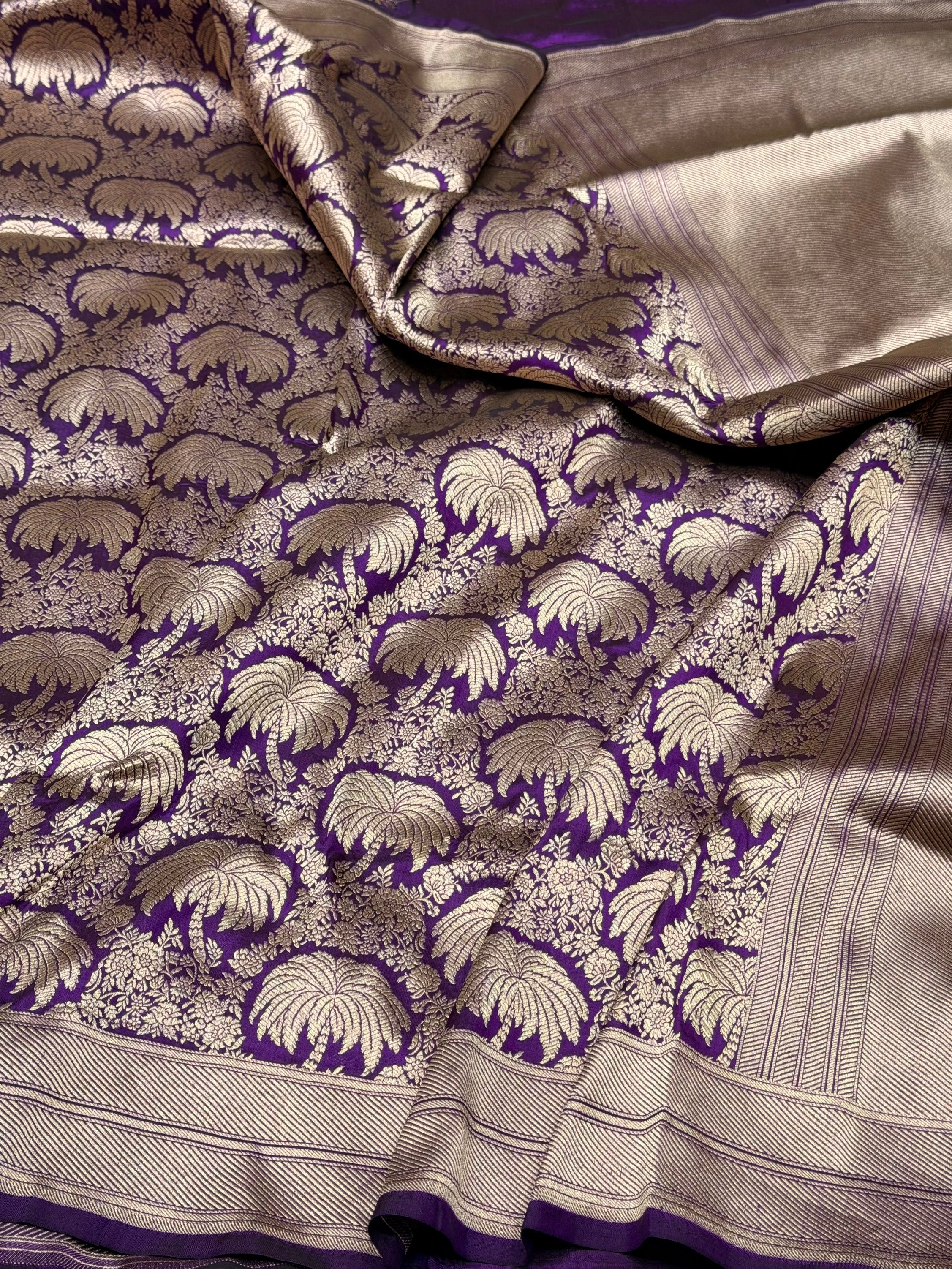 Purple Banarasi Pure Silk Brocade Saree – Luxurious Katan Silk with Intricate Brocade Weave