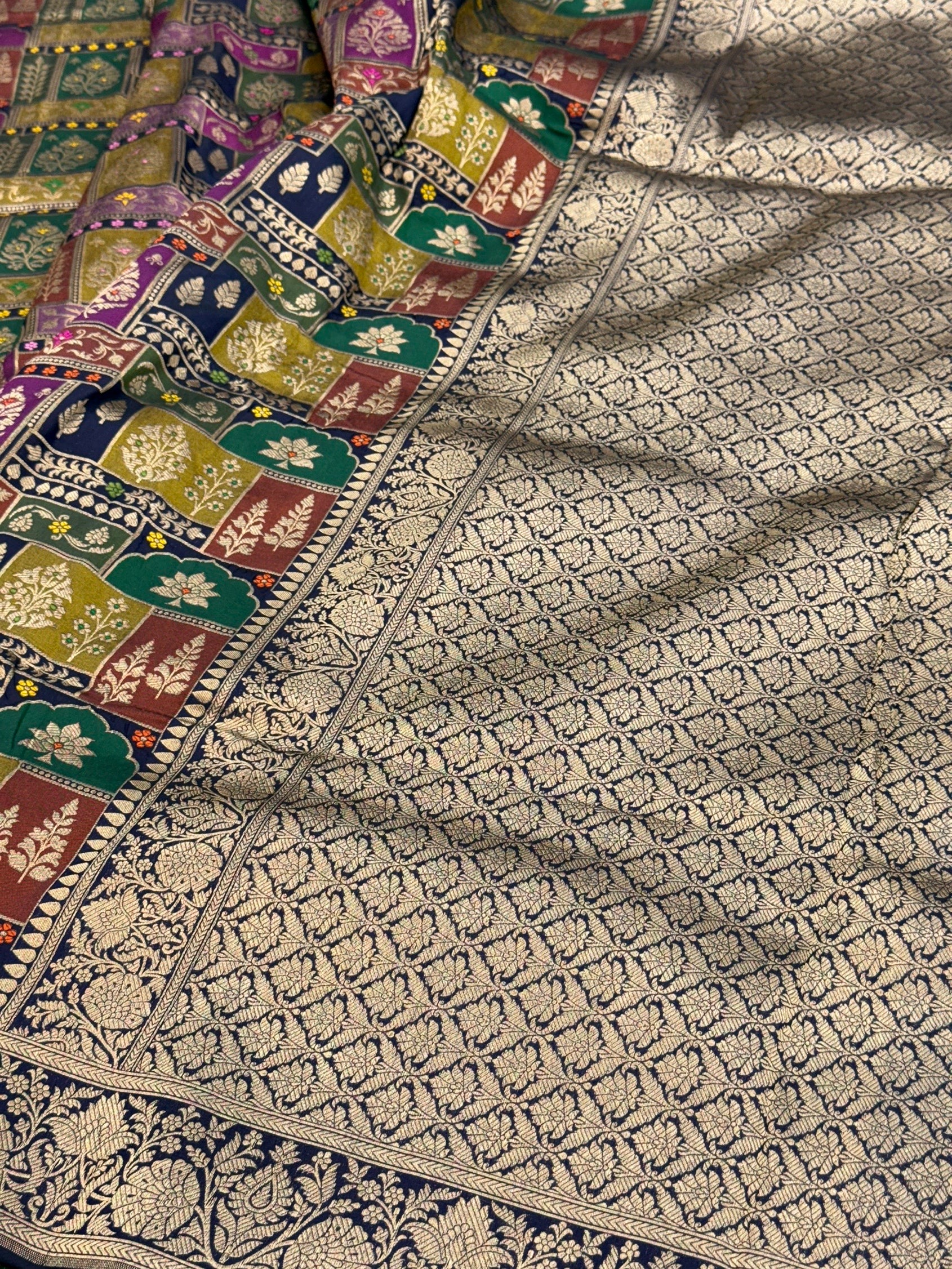 Multicolour Banarasi Pure Silk Saree – Cutwork Weave in 100% Pure Katan Silk - Image 16