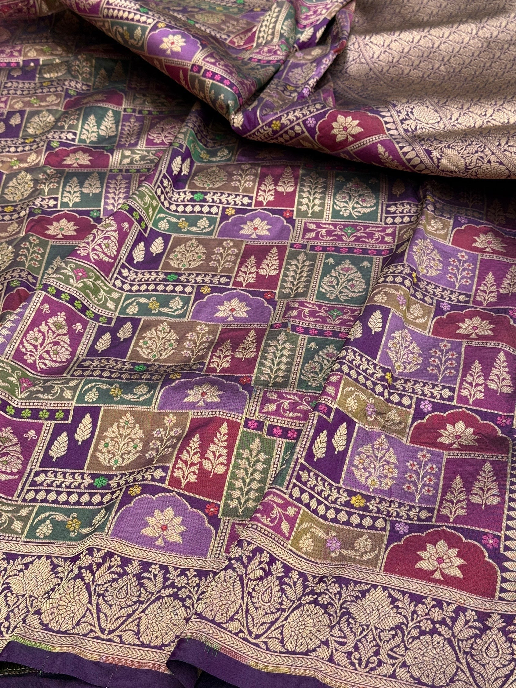 Multicolour Banarasi Pure Silk Saree – Cutwork Weave in 100% Pure Katan Silk - Image 18