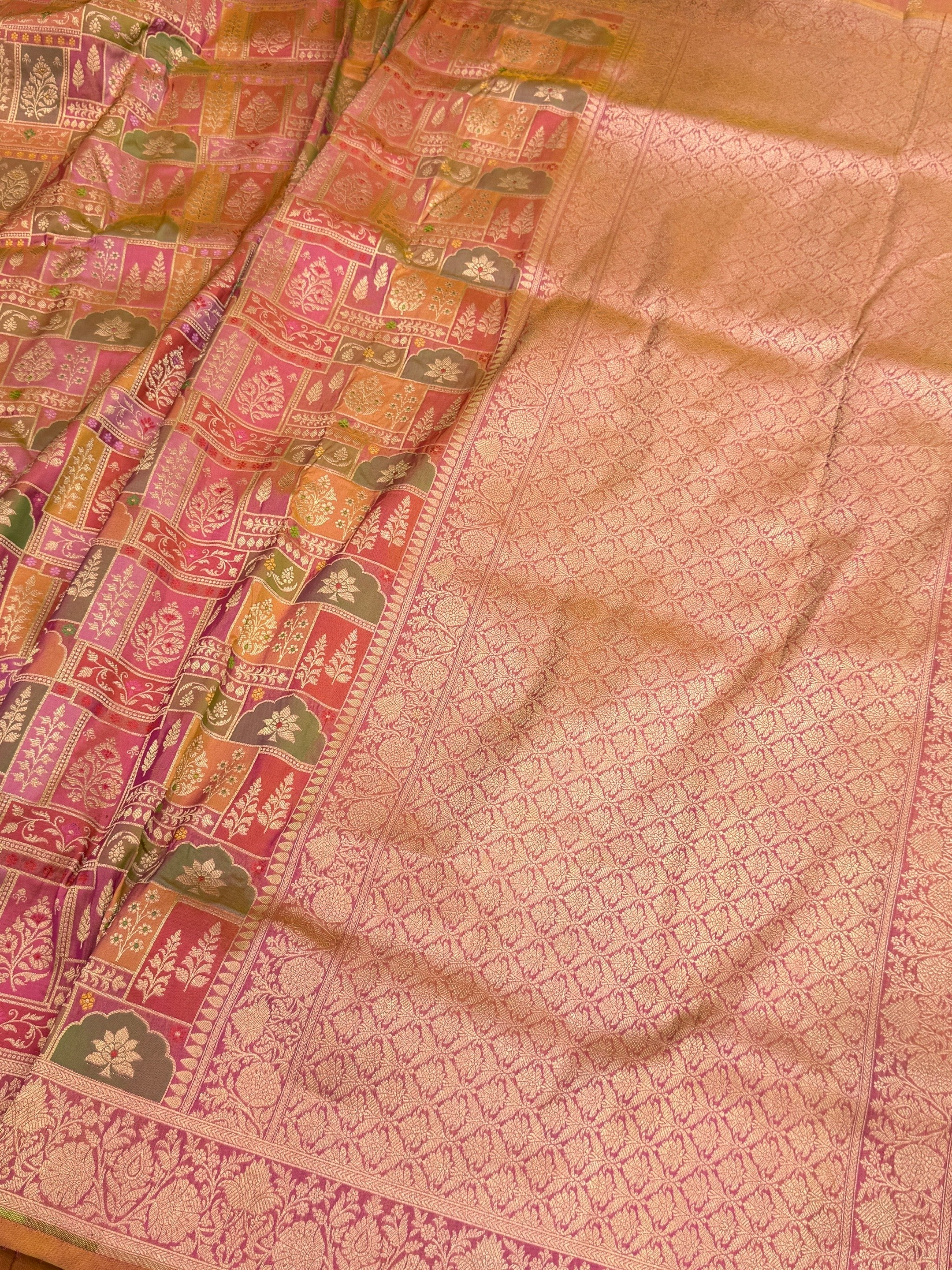 Multicolour Banarasi Pure Silk Saree – Cutwork Weave in 100% Pure Katan Silk - Image 6