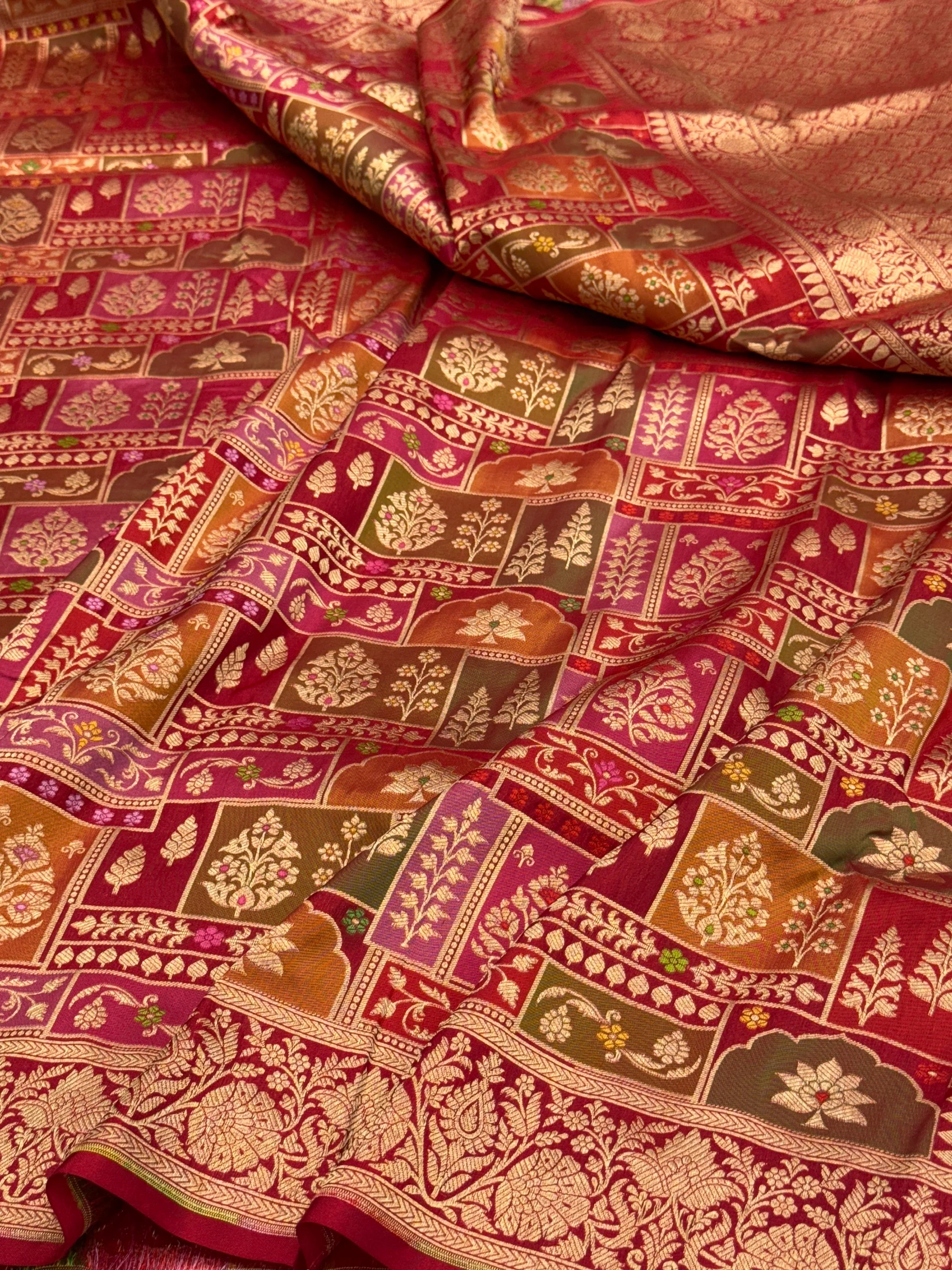 Multicolour Banarasi Pure Silk Saree – Cutwork Weave in 100% Pure Katan Silk - Image 9