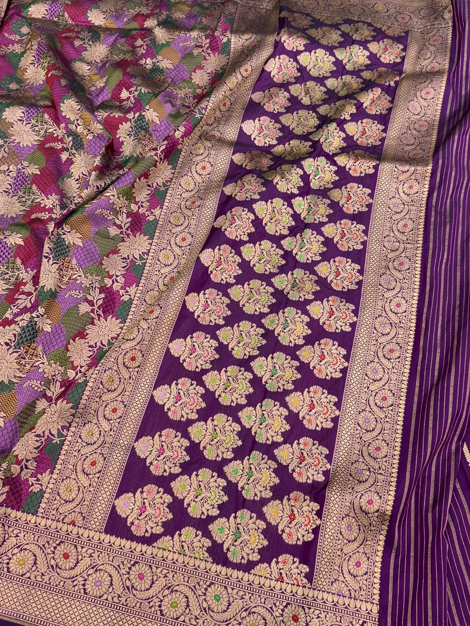Banarasi Tilfi Minakari Pure Katan Silk Saree | Pure Silk | Minakari Work | Cutwork Technique | Banarasi Katan Silk Saree - Image 15