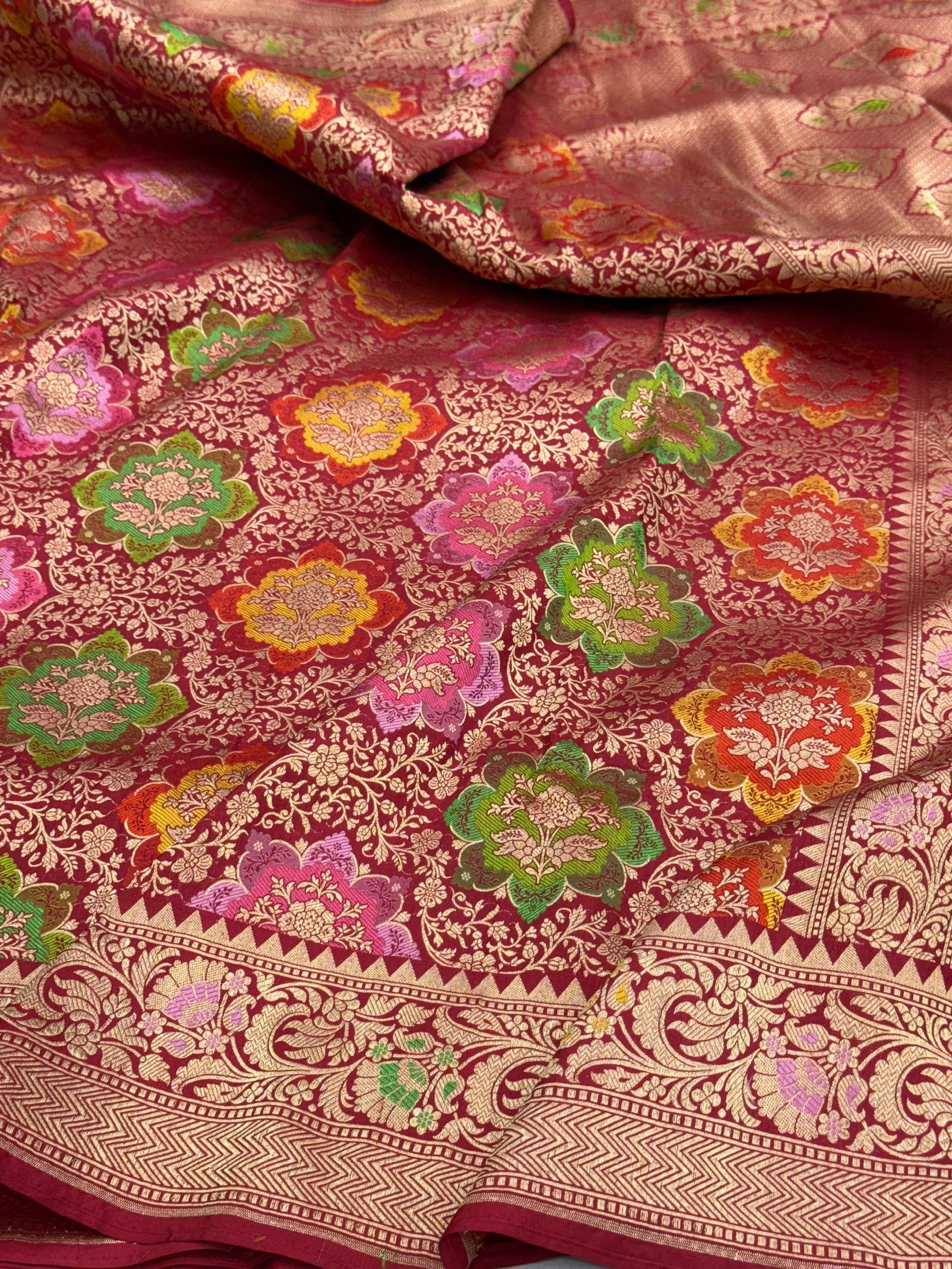 Banarasi Tilfi Minakari Pure Katan Silk Saree | Pure Silk | Minakari Work | Cutwork Technique | Banarasi Katan Silk Saree - Image 4