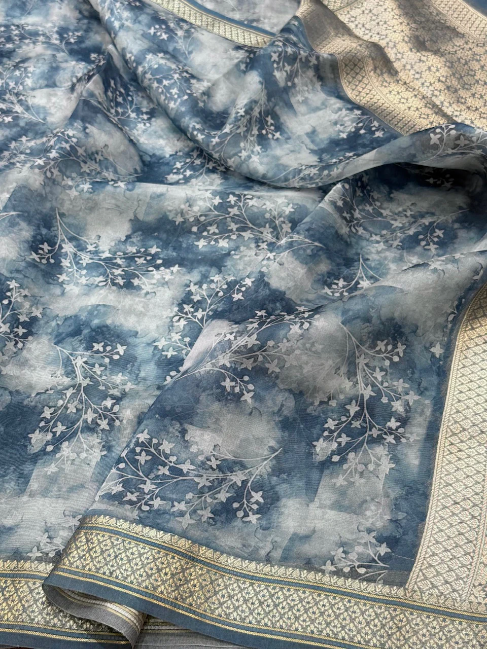 Printed Pure Organza Silk Saree - Image 11