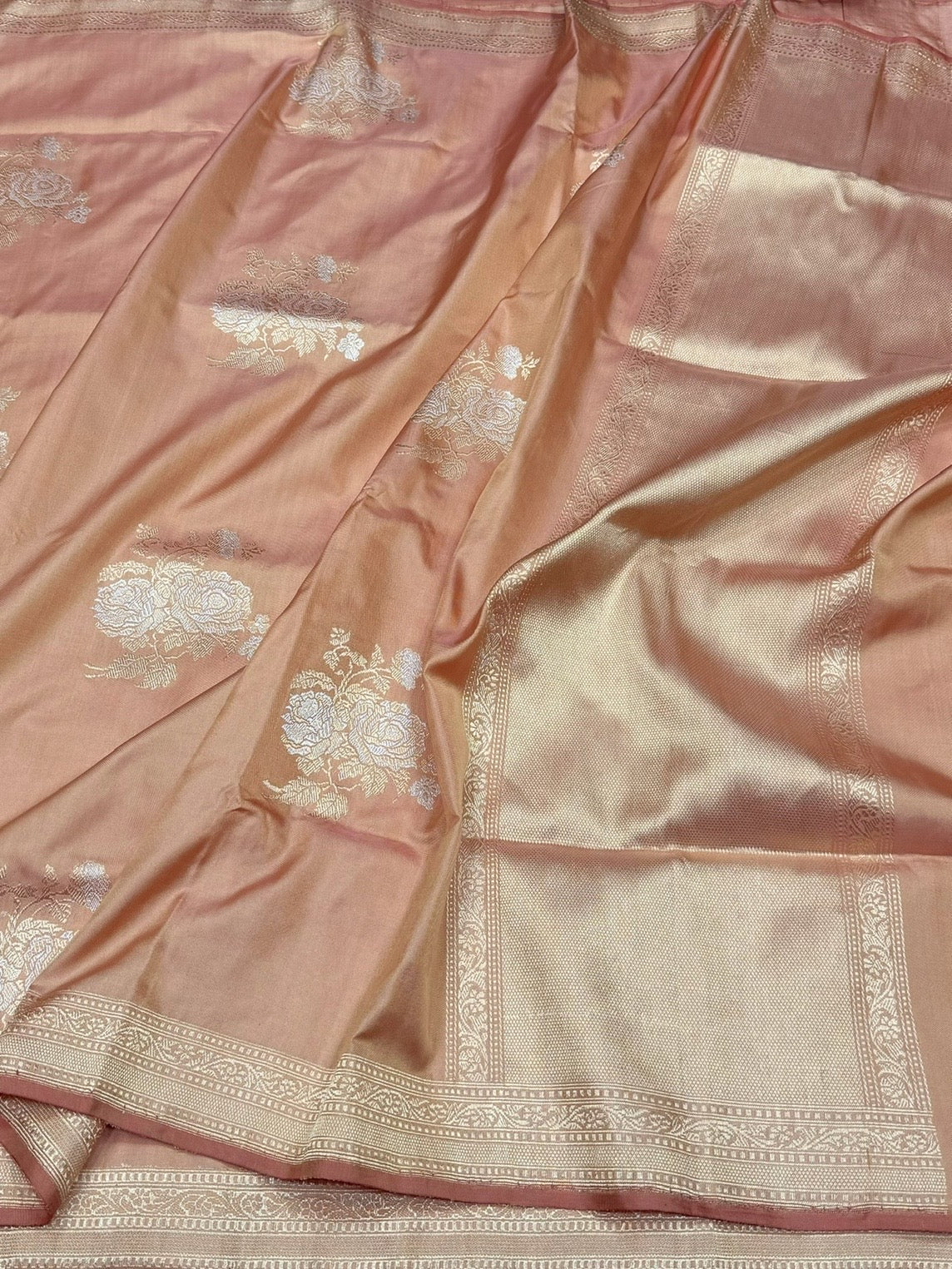 Peach Ektara Handwoven Pure Silk Banarasi Saree - Image 3