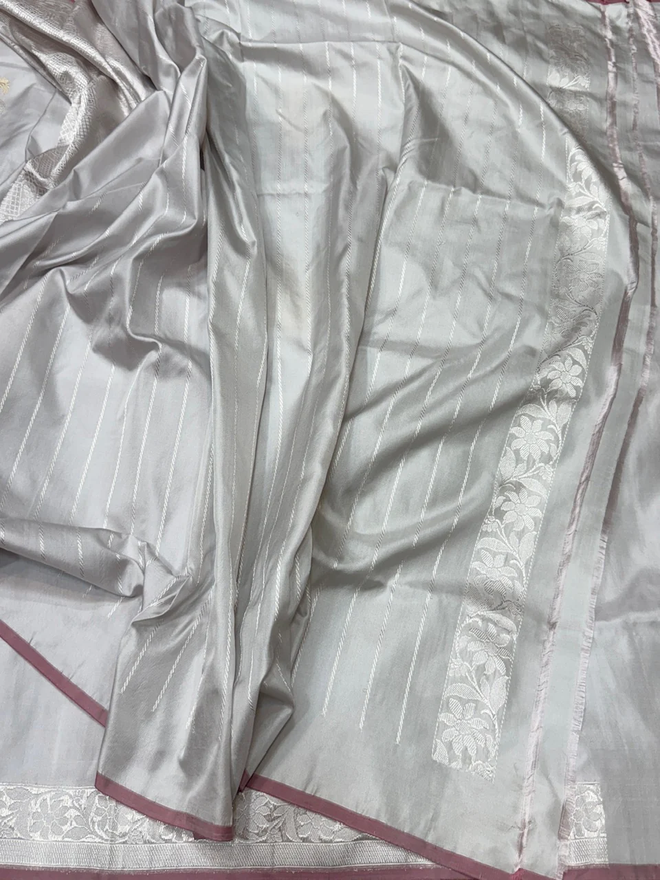 Ash Grey Ektara Handwoven Pure Banarasi Silk Saree - Image 3