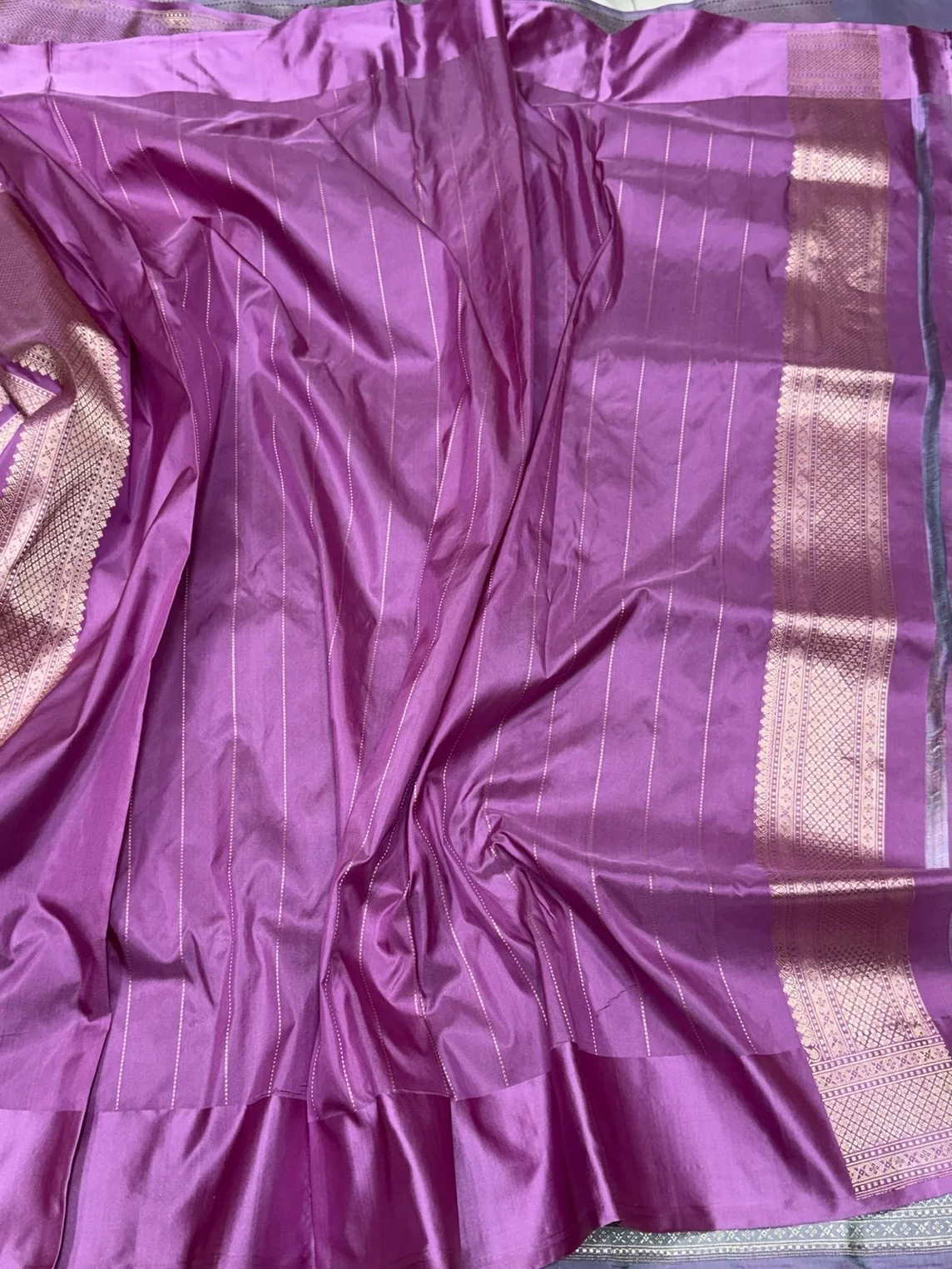 Powder Blue Handwoven Banarasi Pure Silk Brocade Saree with Red Satin Border – Luxurious Katan Silk - Image 2