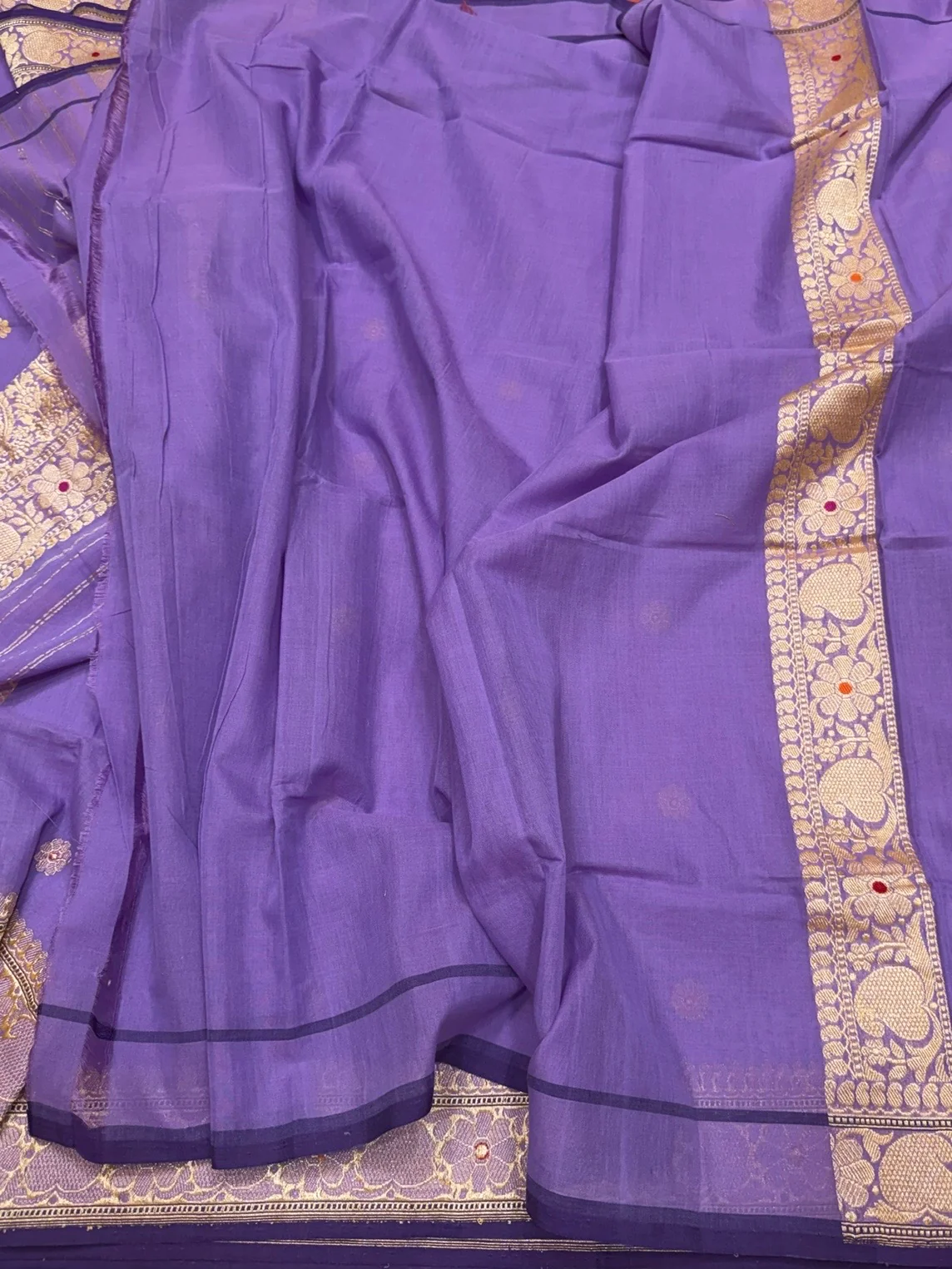 Lavender Handwoven Banarasi Pure Cotton Saree - Image 2