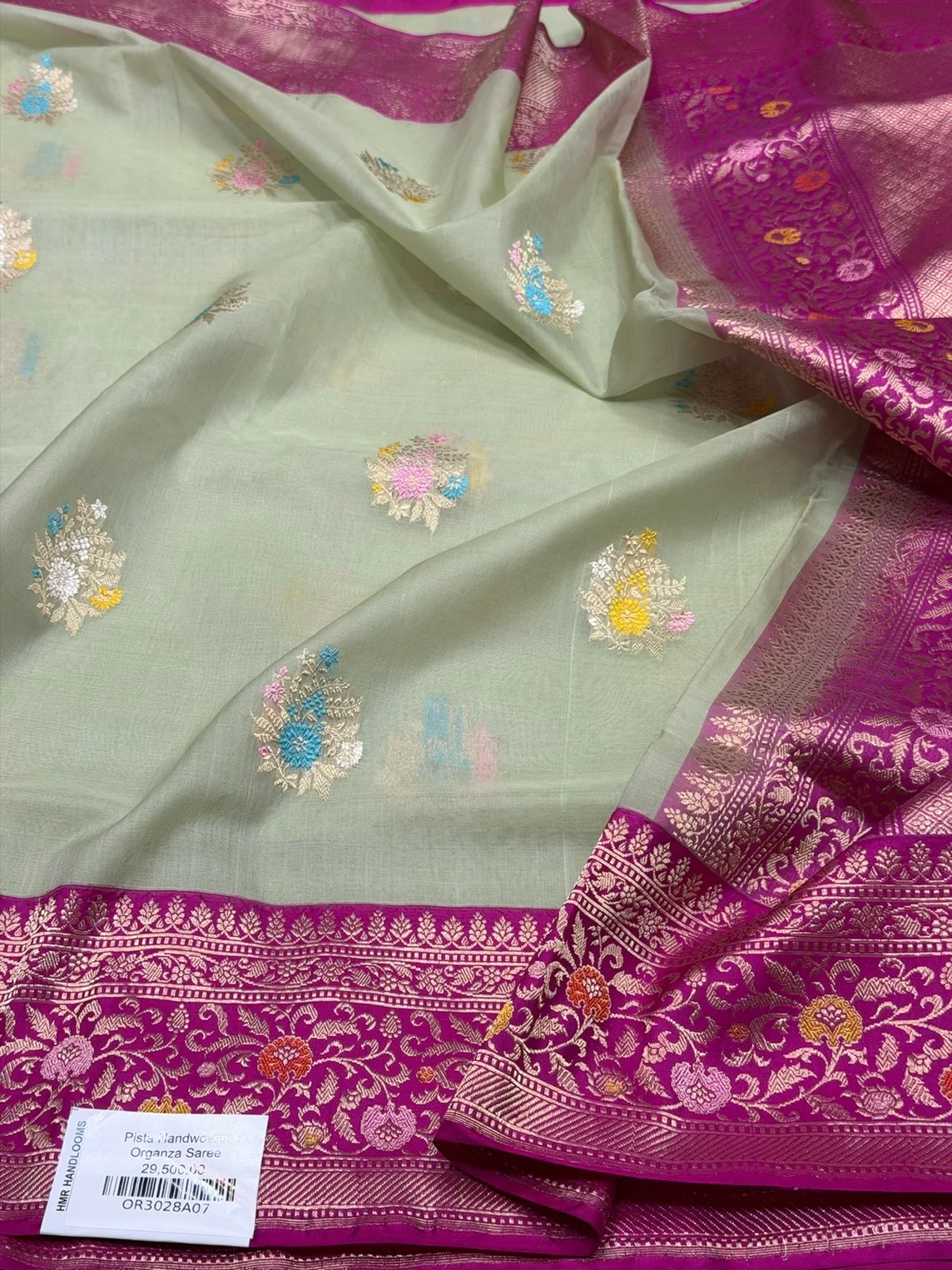 Pista Green Handwoven Banarasi Pure Organza Silk Saree
