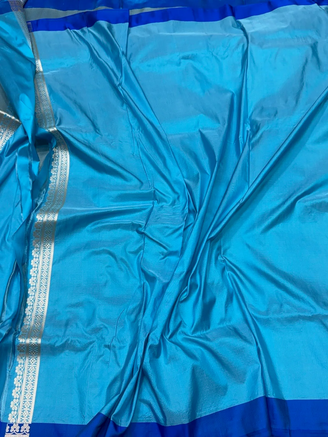 Sky Blue Handwoven Banarasi Pure Silk Brocade Saree - Image 2