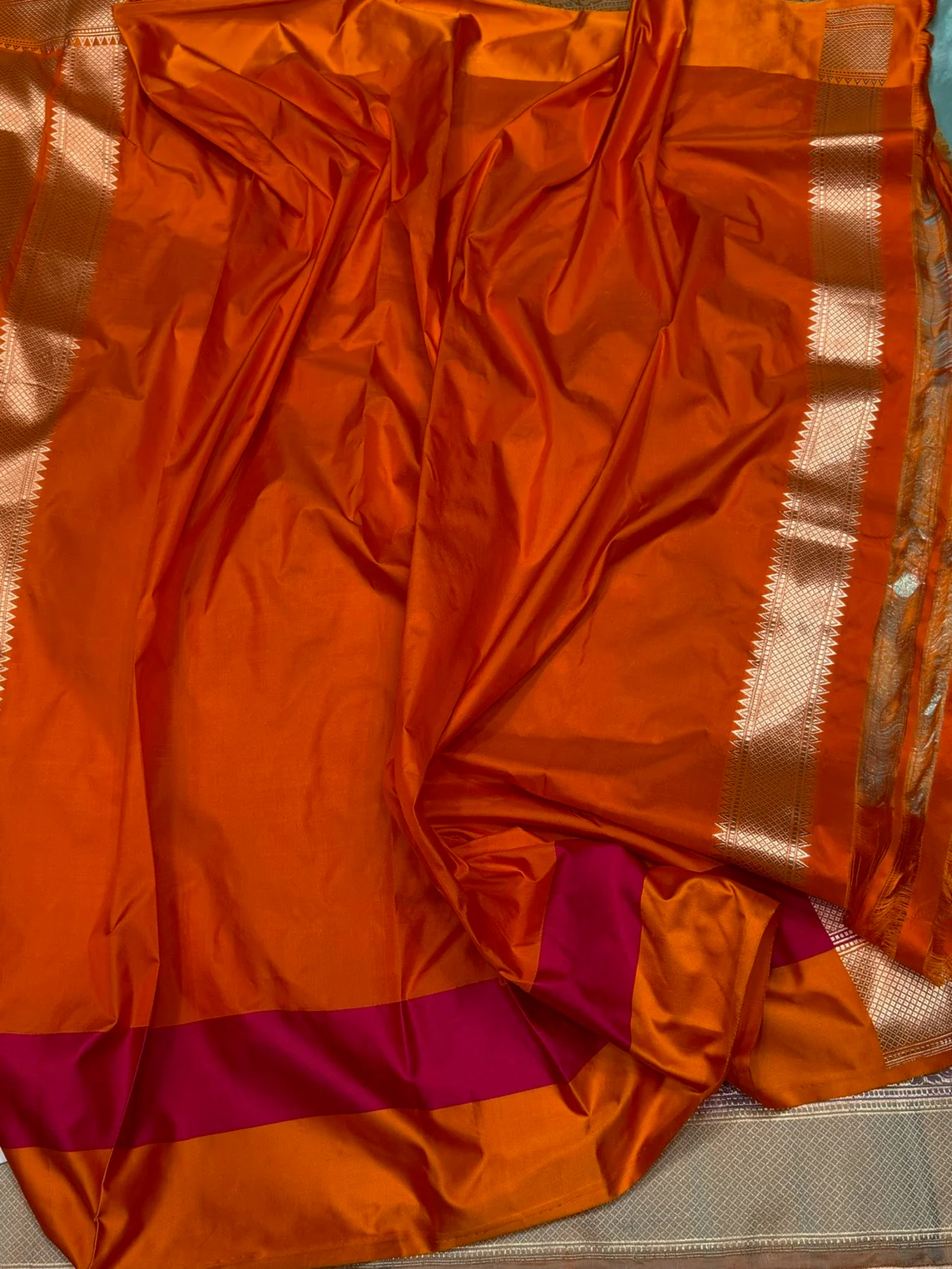 Sea Blue Handwoven Banarasi Pure Silk Brocade Saree - Image 2