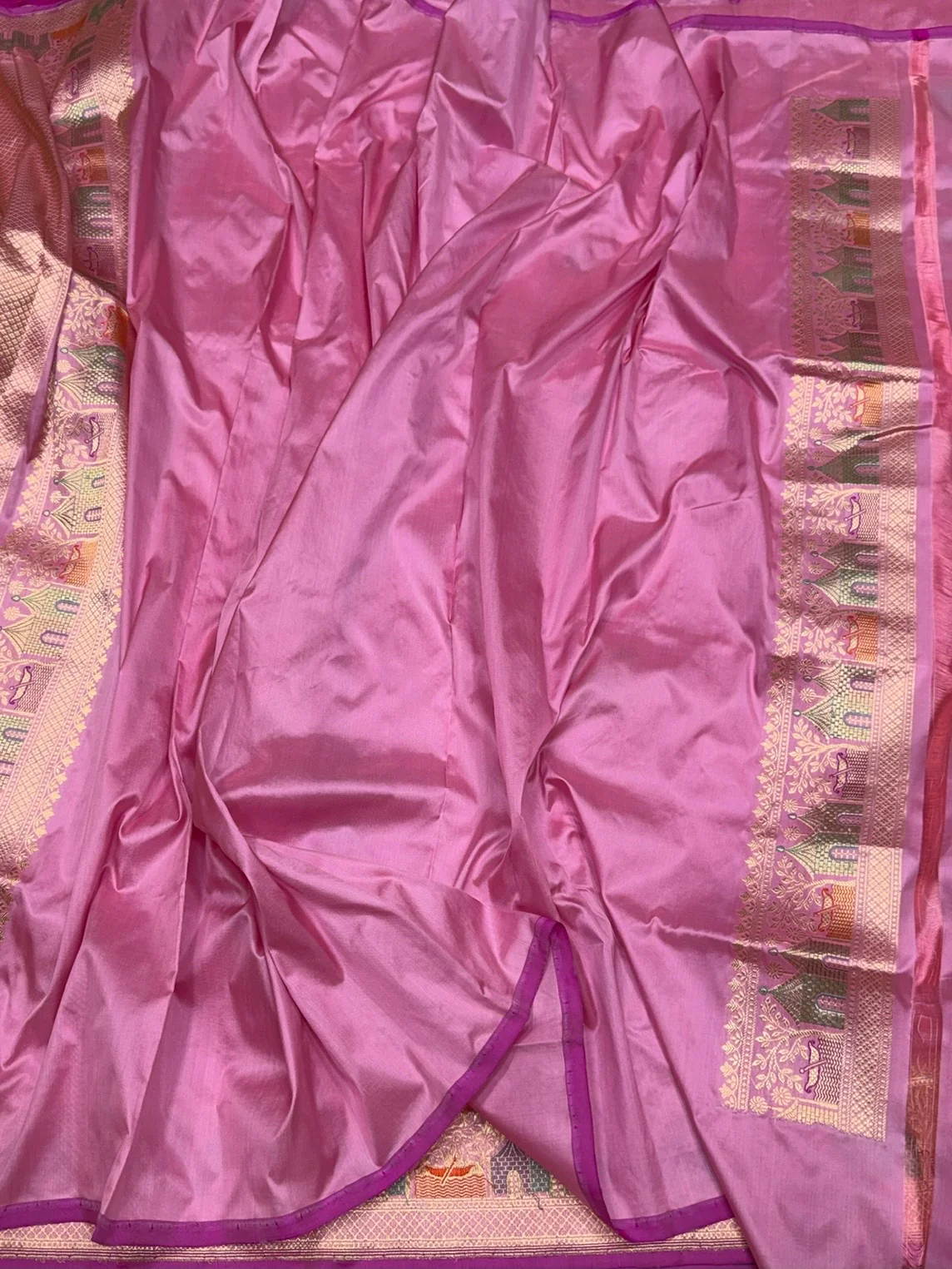 Pastel Pink Handwoven Banarasi Pure Silk Saree - Image 2