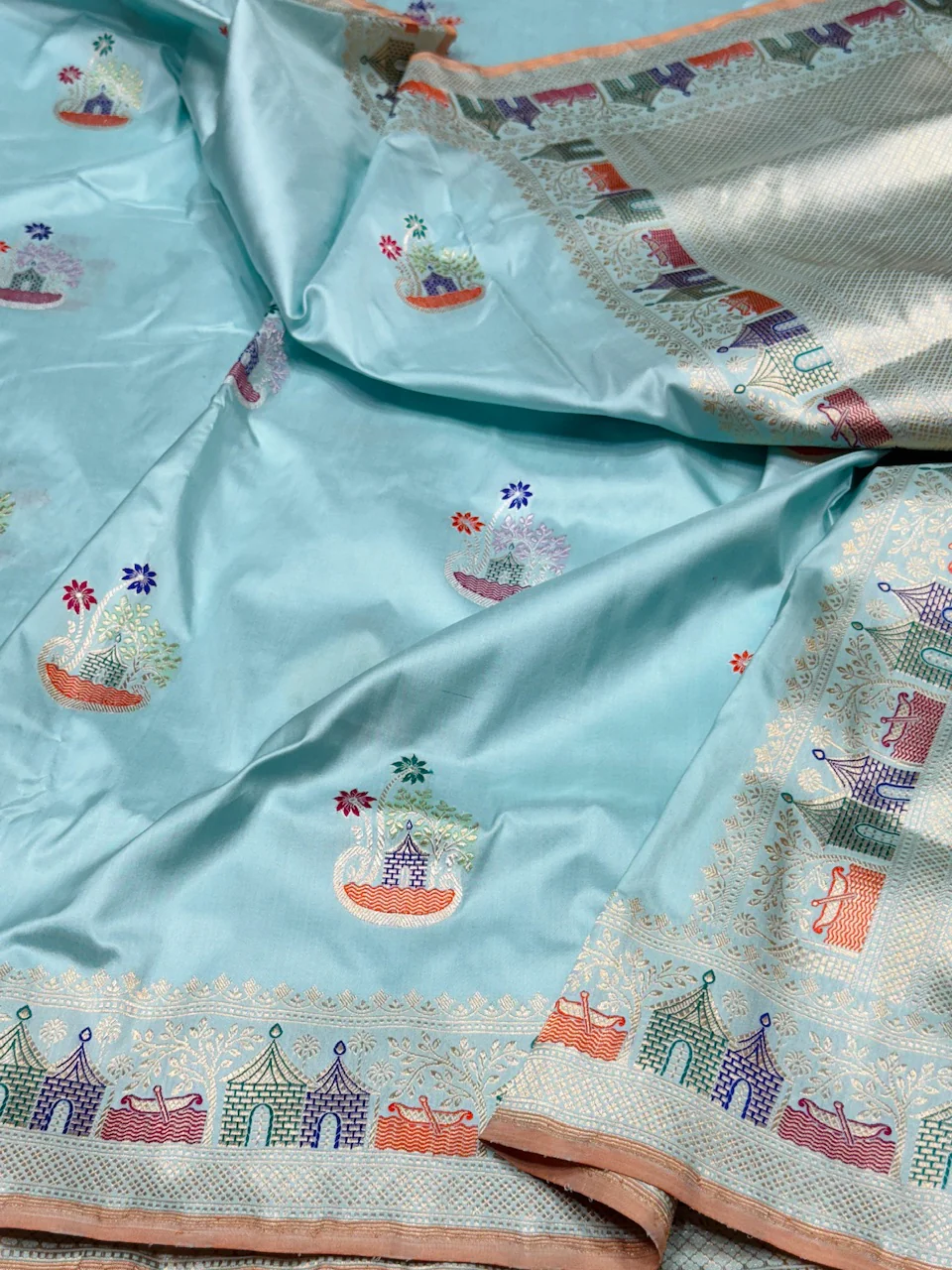 Sky Blue Handwoven Banarasi Pure Silk Saree
