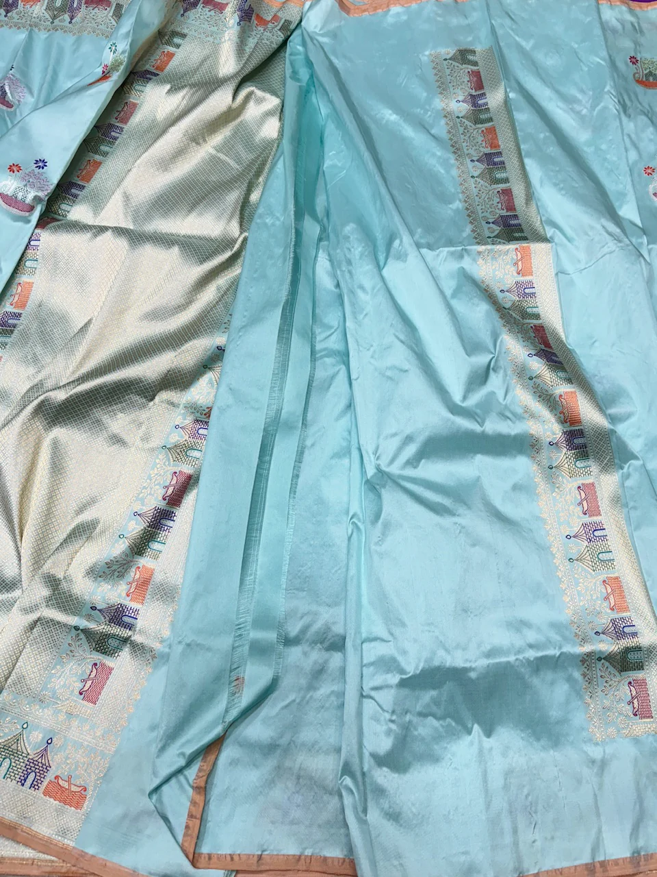 Sky Blue Handwoven Banarasi Pure Silk Saree - Image 3
