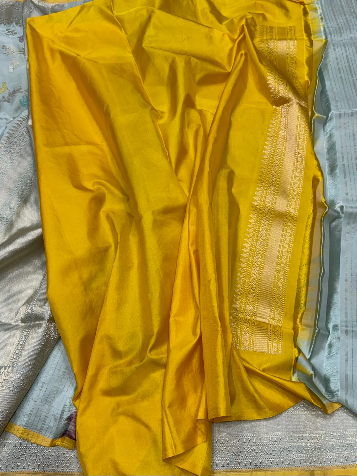 Powder Blue Handwoven Banarasi Silk Saree - Image 2