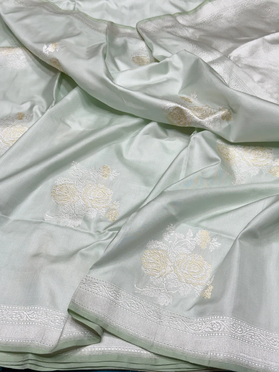 Powder Blue Handwoven Pure Banarasi Ektara Silk Saree
