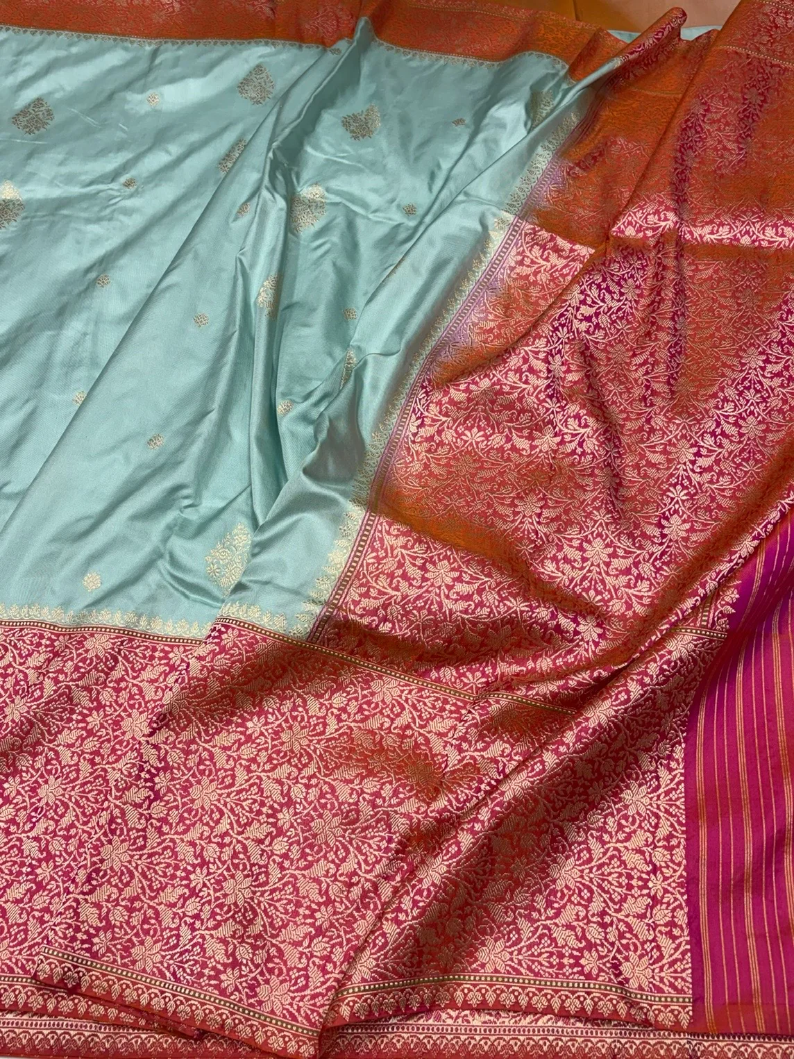 Sky Blue Handwoven Pure Banarasi Ektara Silk Saree - Image 3