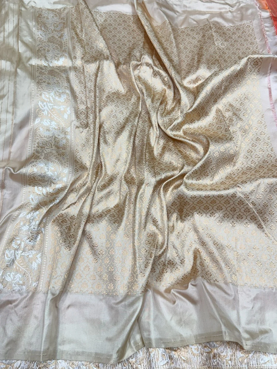 Orange Handwoven Pure Banarasi Ektara Silk Saree - Image 2