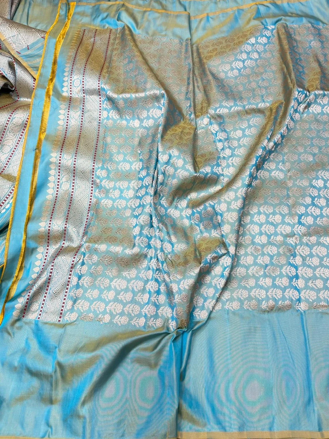 Sea Green Handwoven Pure Banarasi Ektara Silk Saree - Image 2