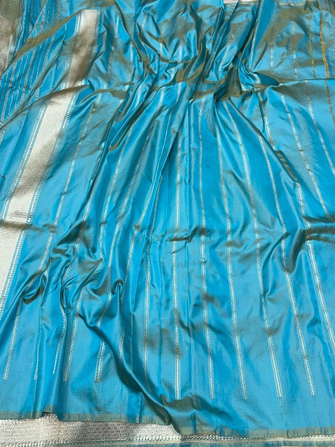 Sea Blue Handwoven Pure Banarasi Ektara Silk Saree - Image 2