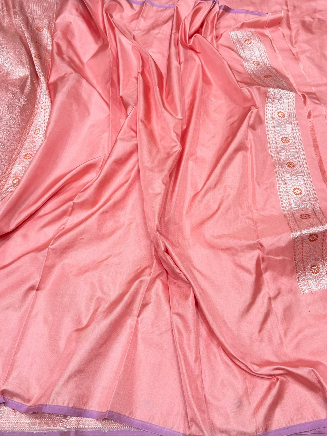 Peach Handwoven Pure Banarasi Ektara Silk Saree – Kadwa Technique | Authentic Banaras Handloom - Image 2