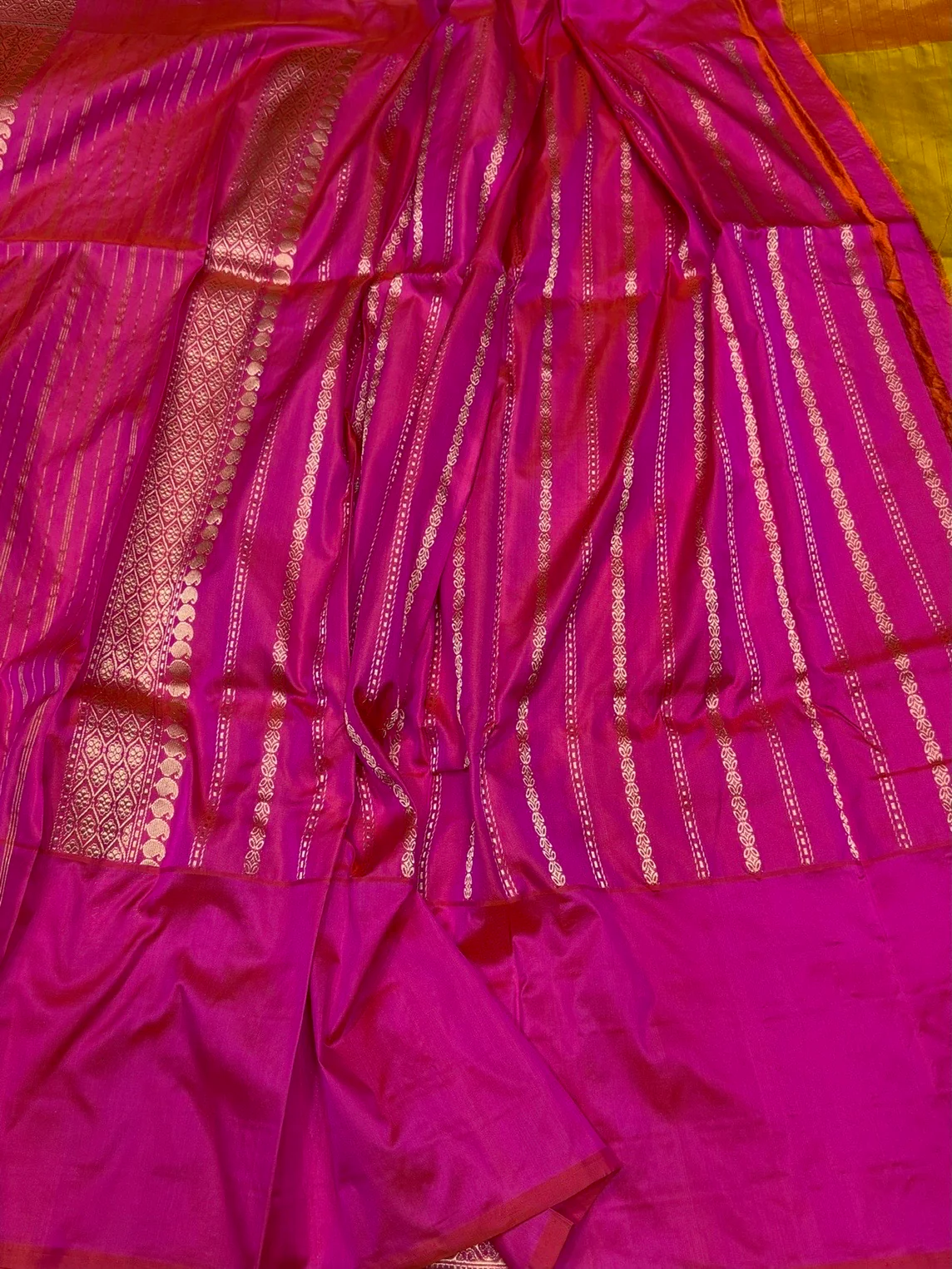 Mustard Yellow Handwoven Pure Banarasi Ektara Silk Saree – Kadwa Iktara Weave, Pure Mulberry Silk - Image 2