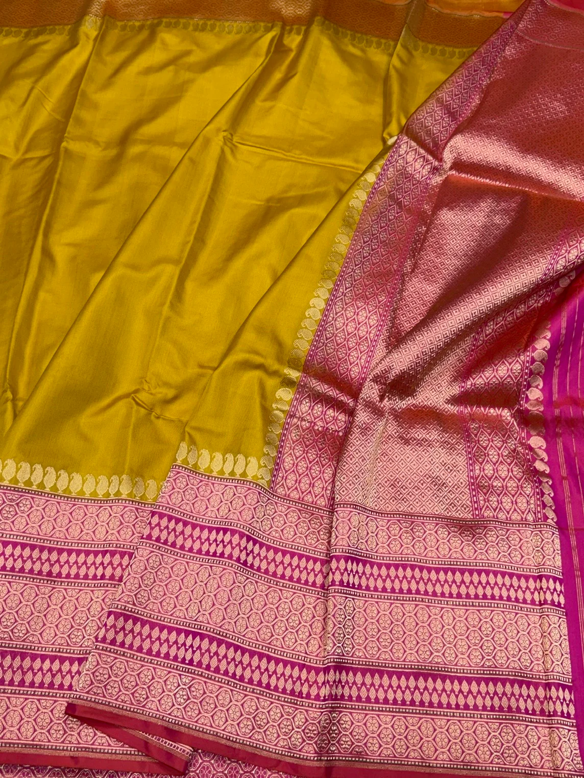 Mustard Yellow Handwoven Pure Banarasi Ektara Silk Saree – Kadwa Iktara Weave, Pure Mulberry Silk - Image 3
