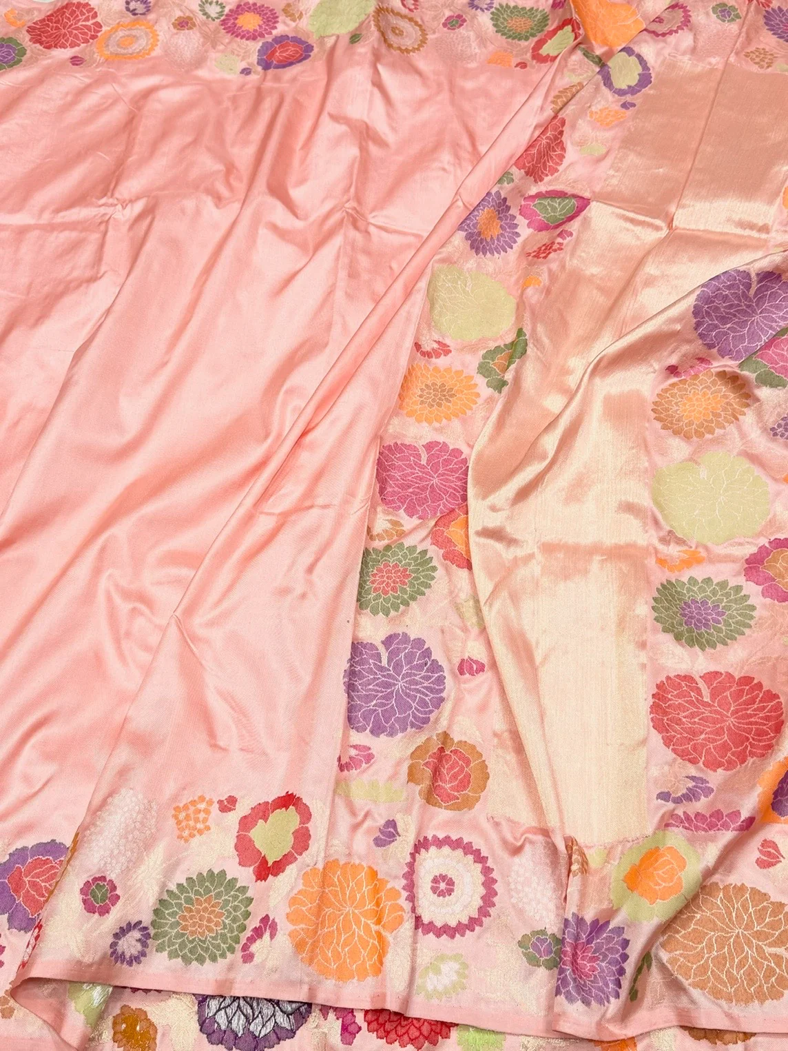 Peach Handwoven Pure Banarasi Ektara Silk Saree – Kadwa Iktara Weave, Pure Mulberry Silk - Image 3