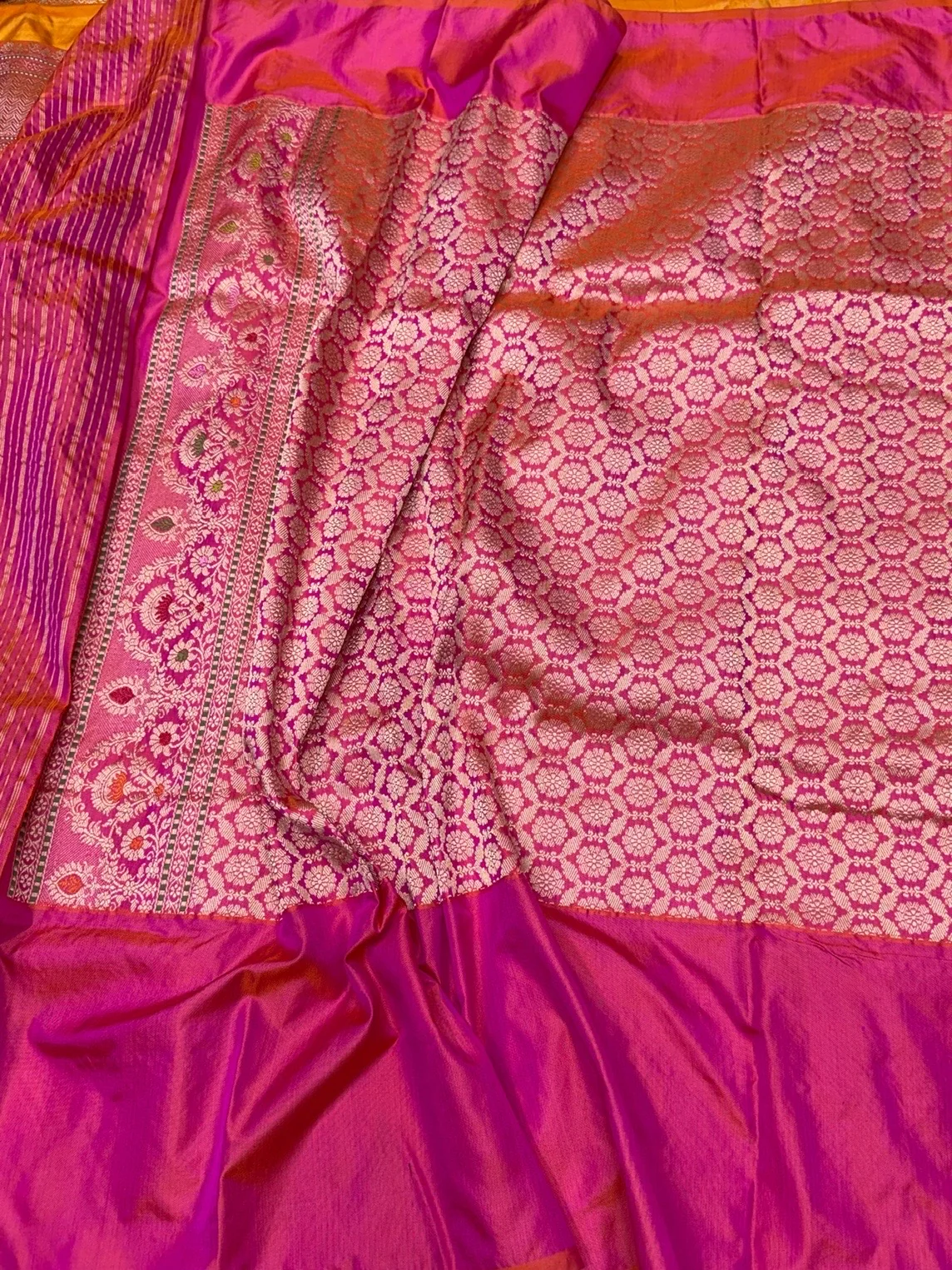 Mustard Yellow Handwoven Pure Banarasi Ektara Silk Saree – Kadwa Iktara Weave, Pure Mulberry Silk - Image 2