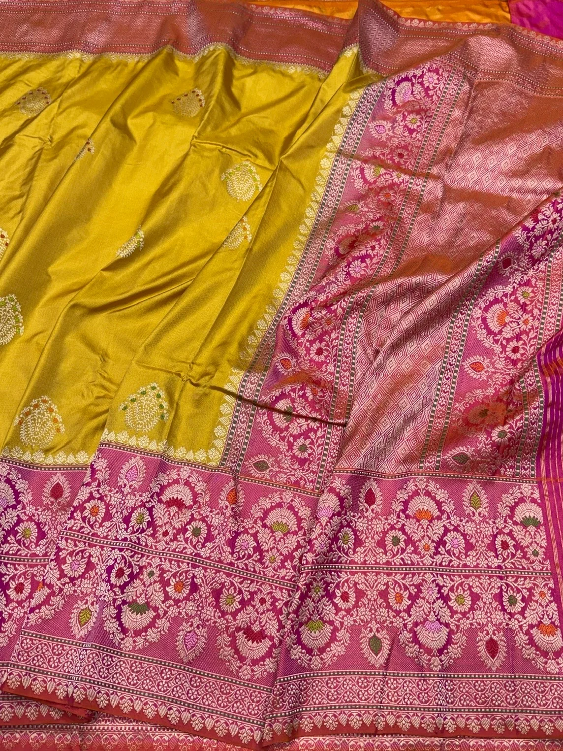 Mustard Yellow Handwoven Pure Banarasi Ektara Silk Saree – Kadwa Iktara Weave, Pure Mulberry Silk - Image 3