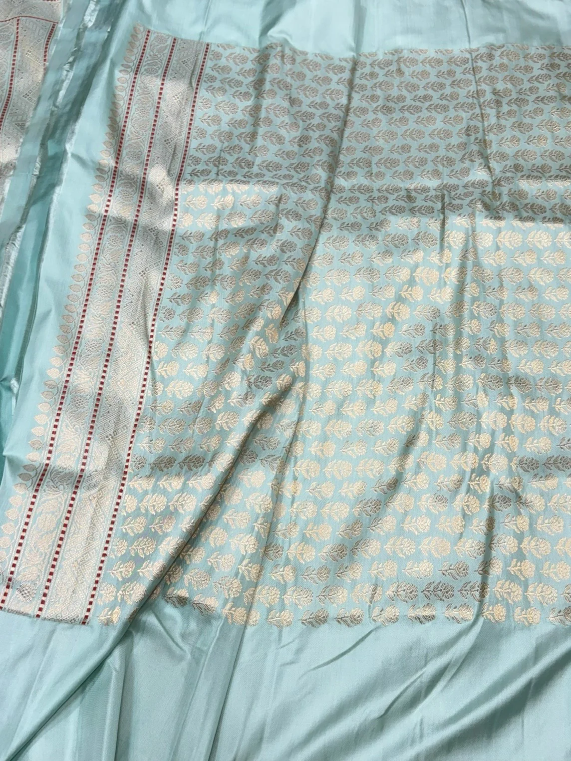 Sky Blue Handwoven Pure Banarasi Ektara Silk Saree – Kadwa Iktara Weave, Pure Mulberry Silk - Image 2