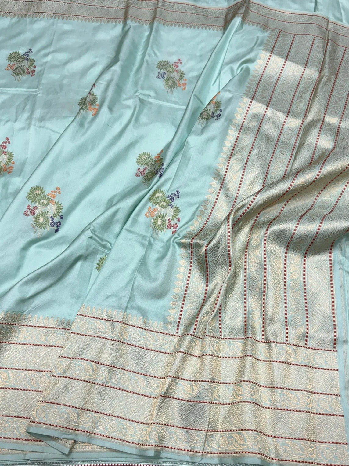 Sky Blue Handwoven Pure Banarasi Ektara Silk Saree – Kadwa Iktara Weave, Pure Mulberry Silk - Image 3