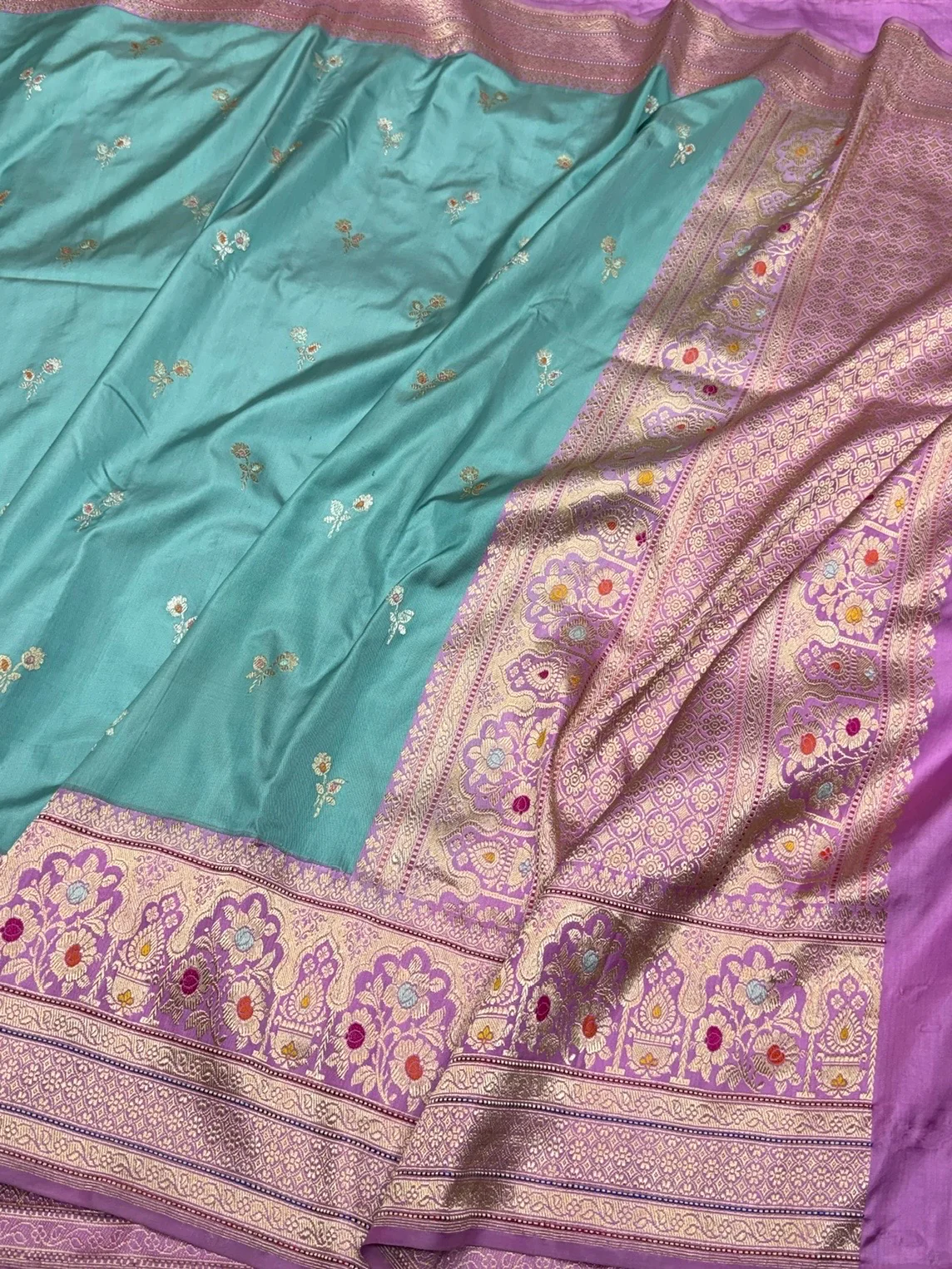 Sky Blue Handwoven Pure Banarasi Ektara Silk Saree – Kadwa Iktara Weave, Pure Mulberry Silk - Image 3