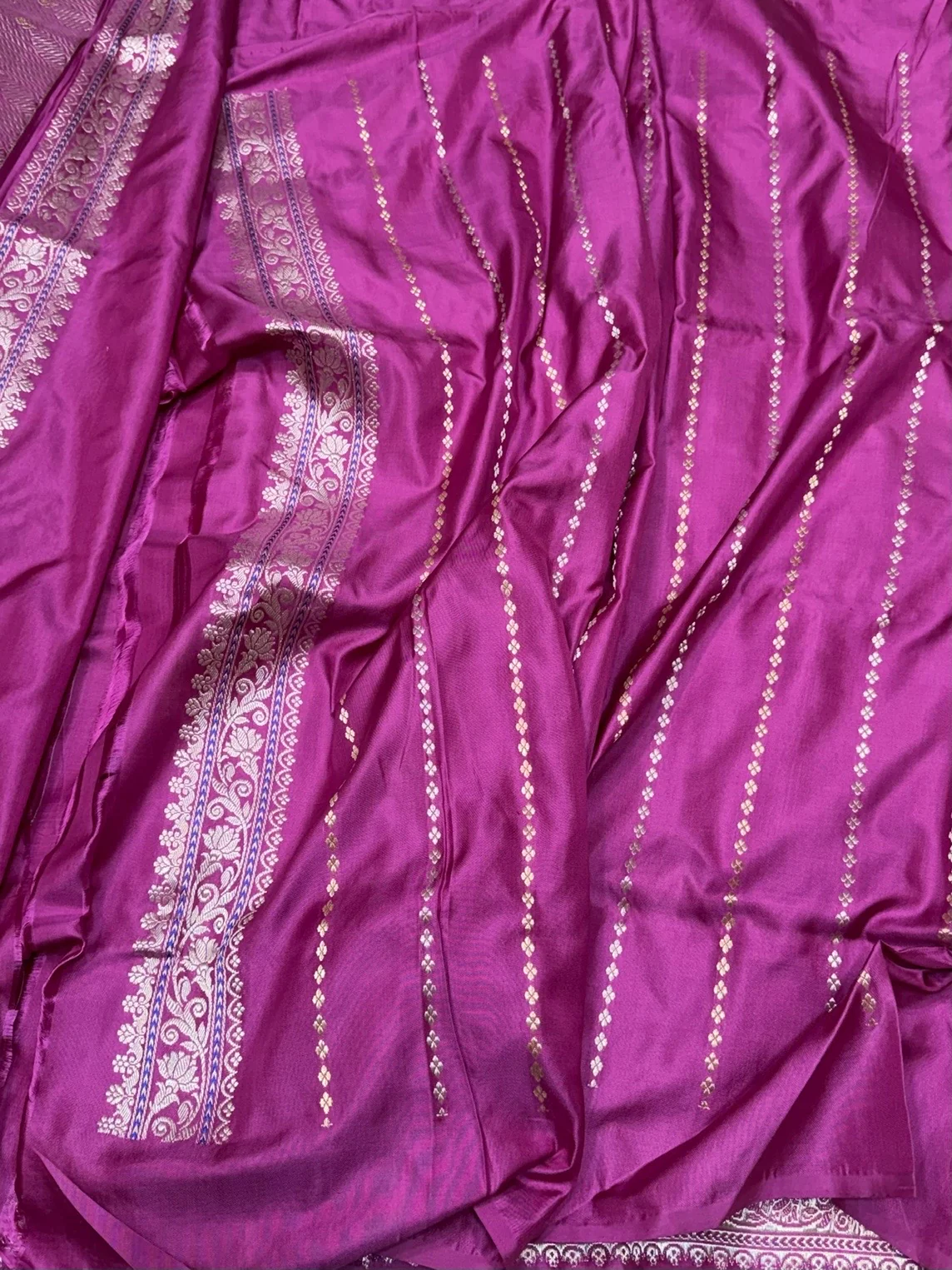Magenta Pink Handwoven Pure Banarasi Ektara Silk Saree | Kadwa Weave | Pure Mulberry Ektara Silk | Handloom Banarasi Saree - Image 2