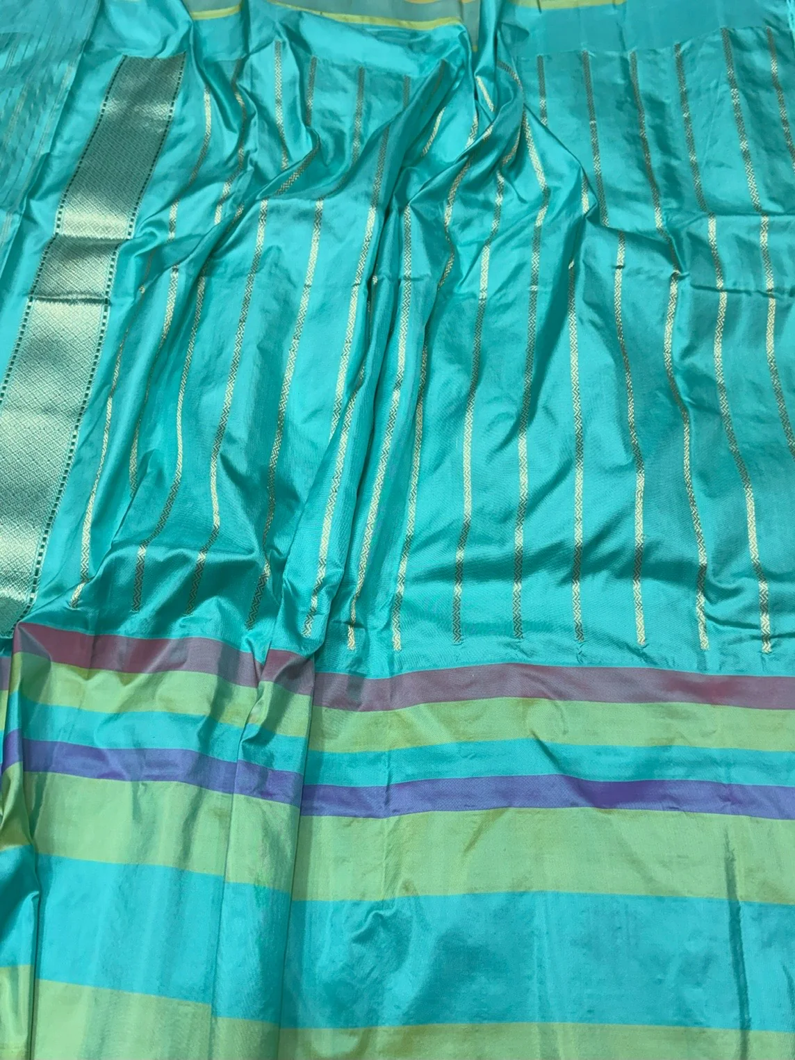 Mustard Yellow / Turquoise Green Handwoven Pure Banarasi Ektara Silk Saree – Luxury Kadwa Weave - Image 2