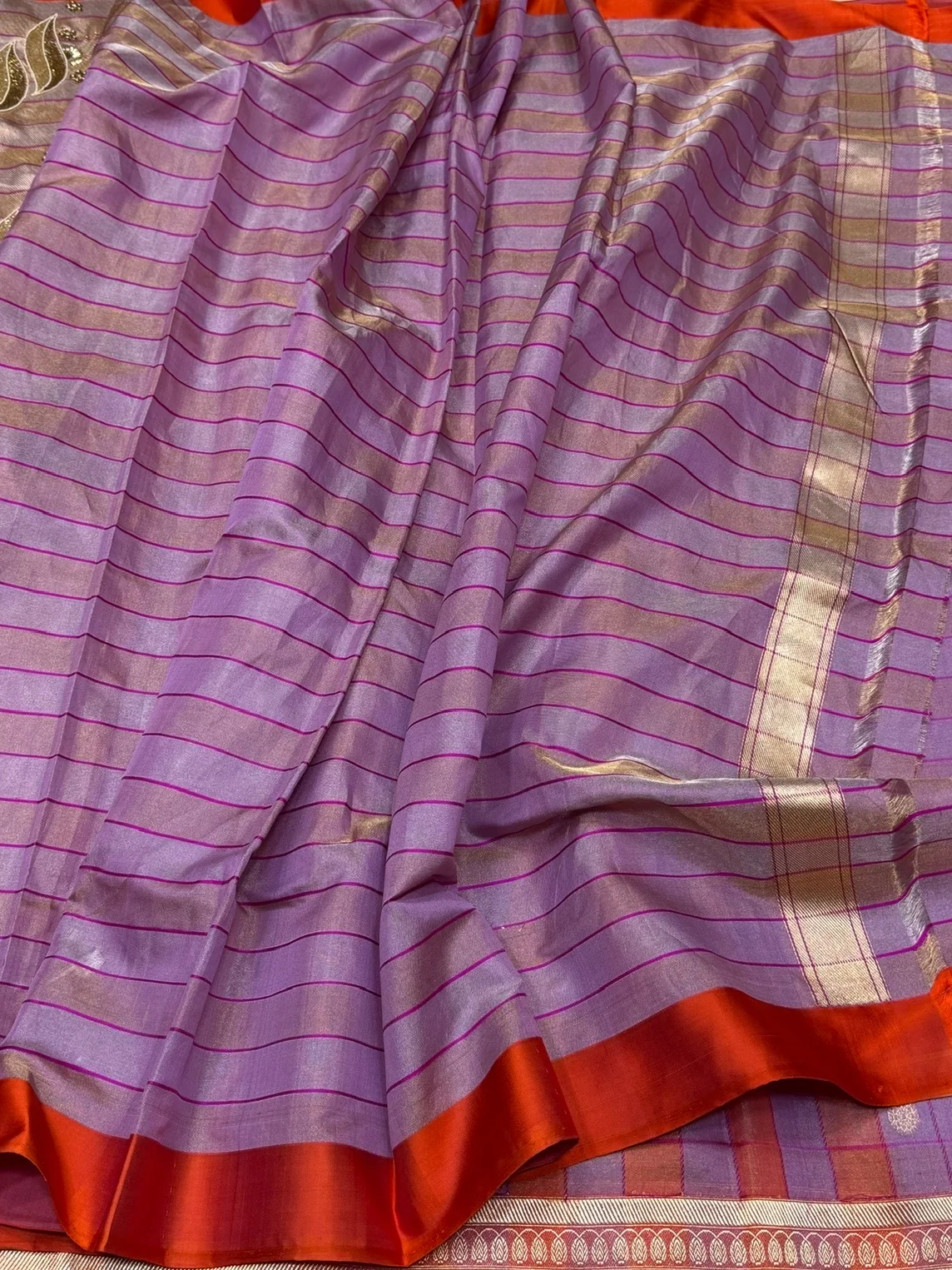 Orange Handwoven Pure Banarasi Ektara Tissue Saree - Image 2