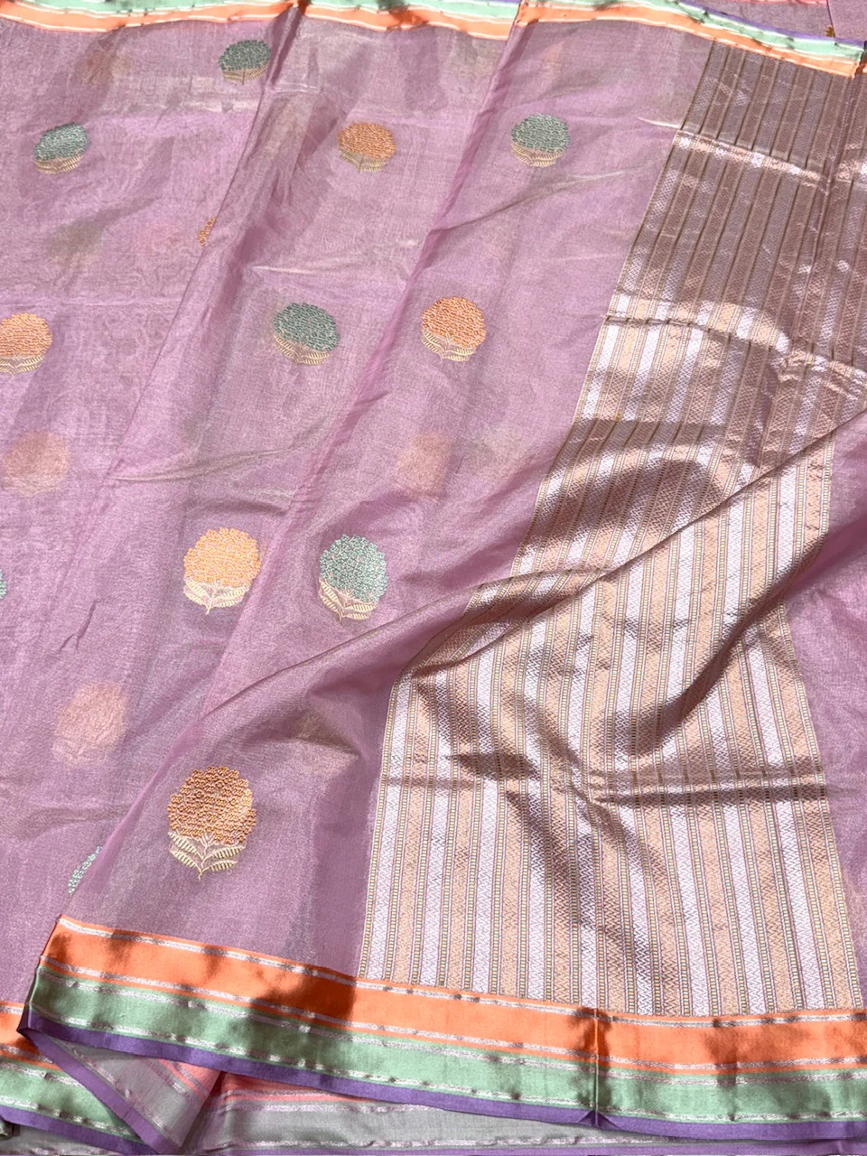 Baby Pink Handwoven Pure Banarasi Ektara Tissue Silk Saree - Image 3