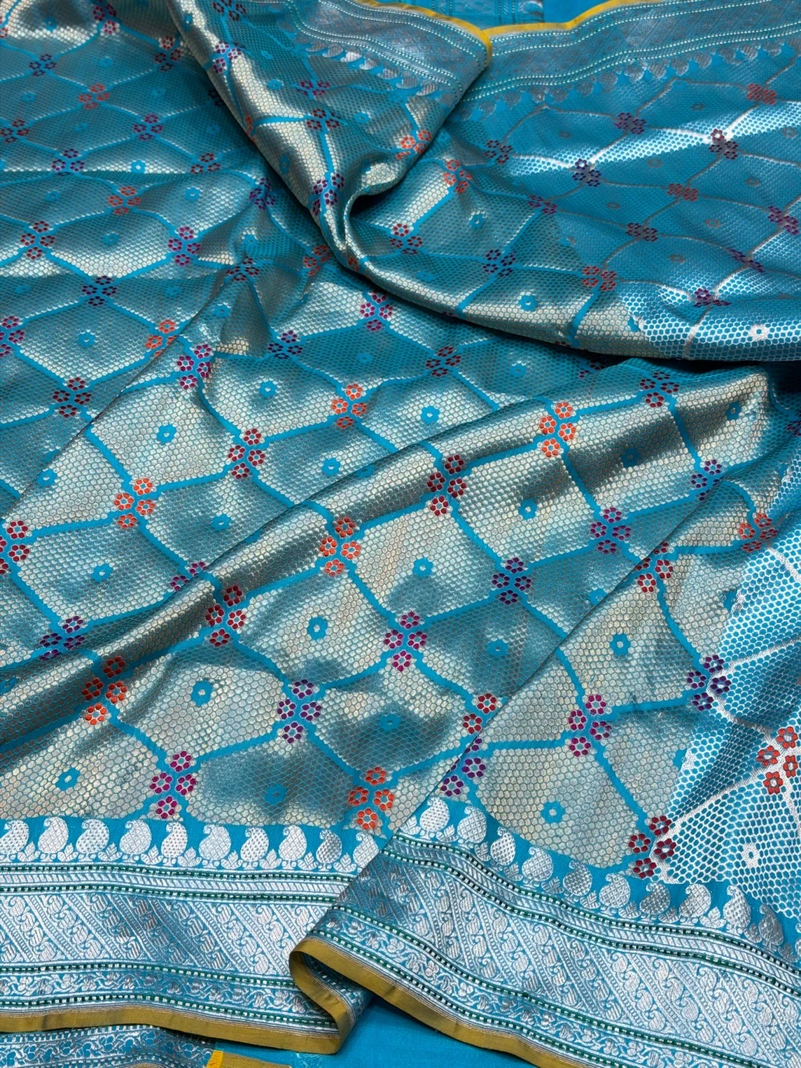 Sky Blue Handwoven Pure Banarasi Kimkhab Silk Brocade Saree – Luxury Banarasi Brocade