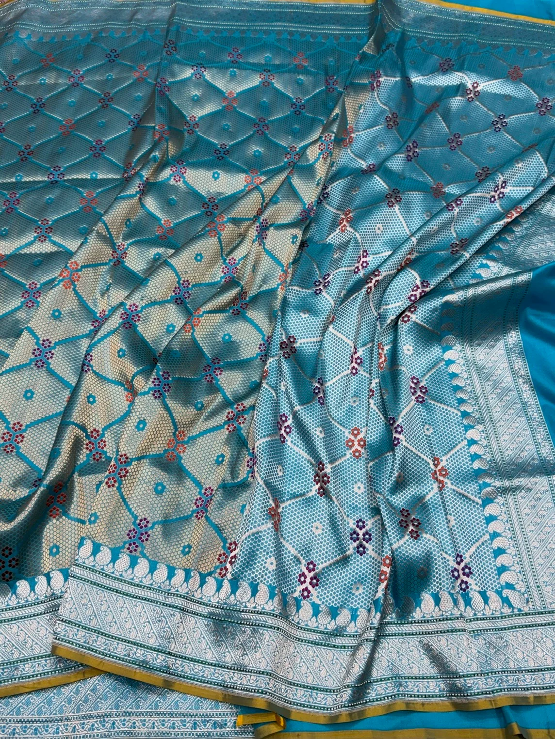 Sky Blue Handwoven Pure Banarasi Kimkhab Silk Brocade Saree – Luxury Banarasi Brocade - Image 3