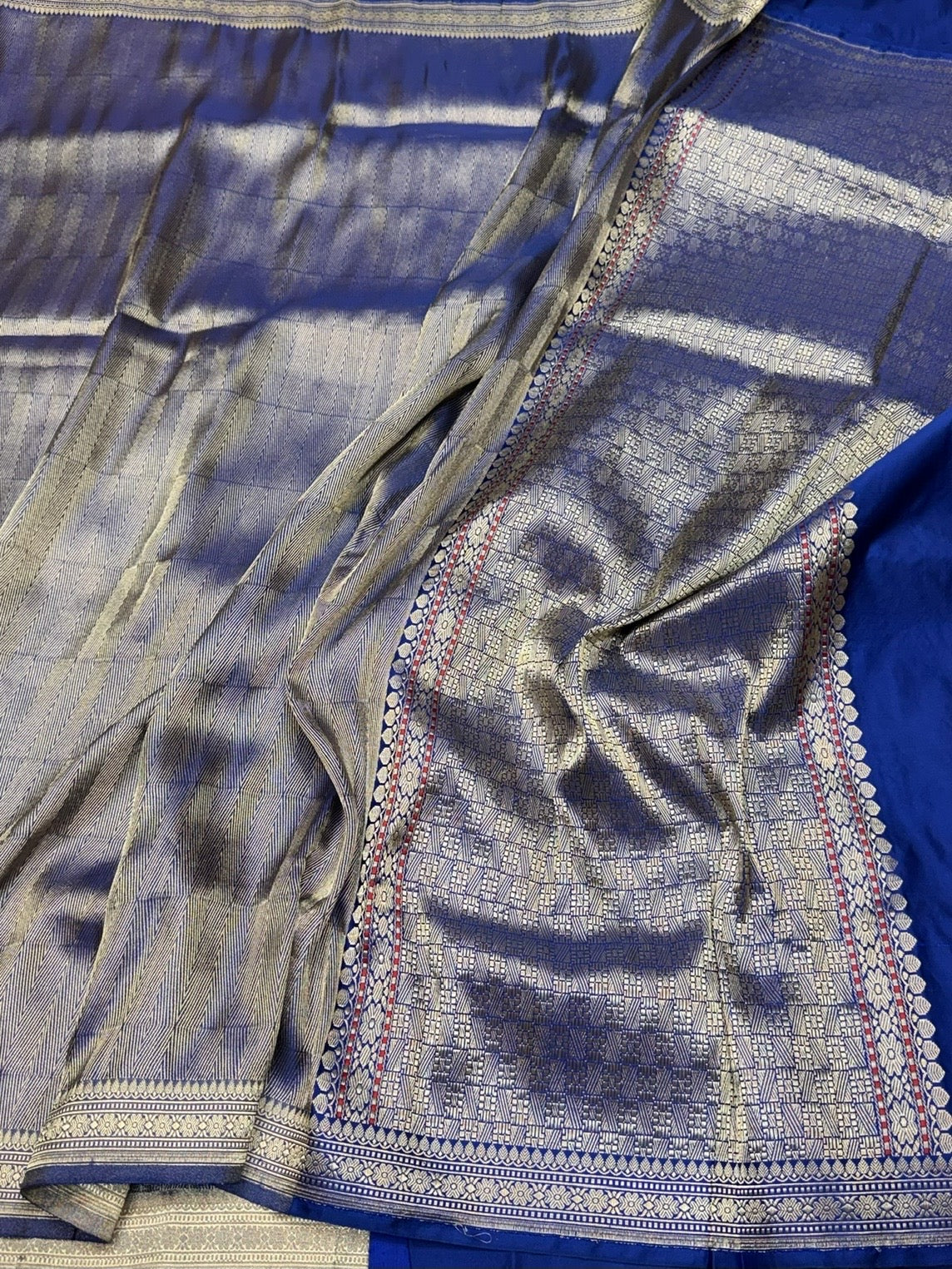 Royal Blue Handwoven Pure Banarasi Satin Silk Brocade Saree – Luxury Brocade Work - Image 3