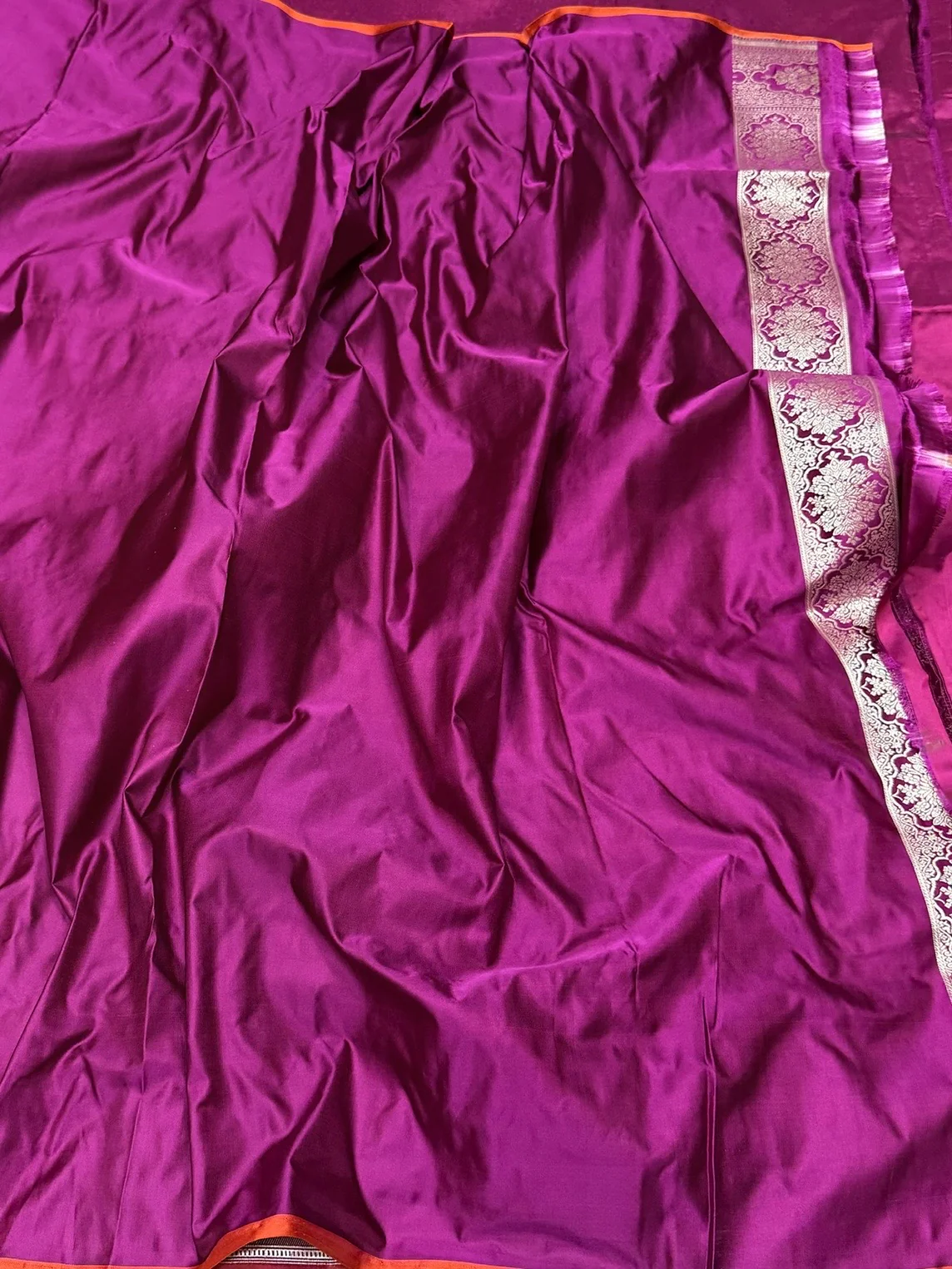 Magenta Pink Handwoven Pure Banarasi Satin Silk Saree – Kadwa Weave, Pure Satin Silk - Image 3